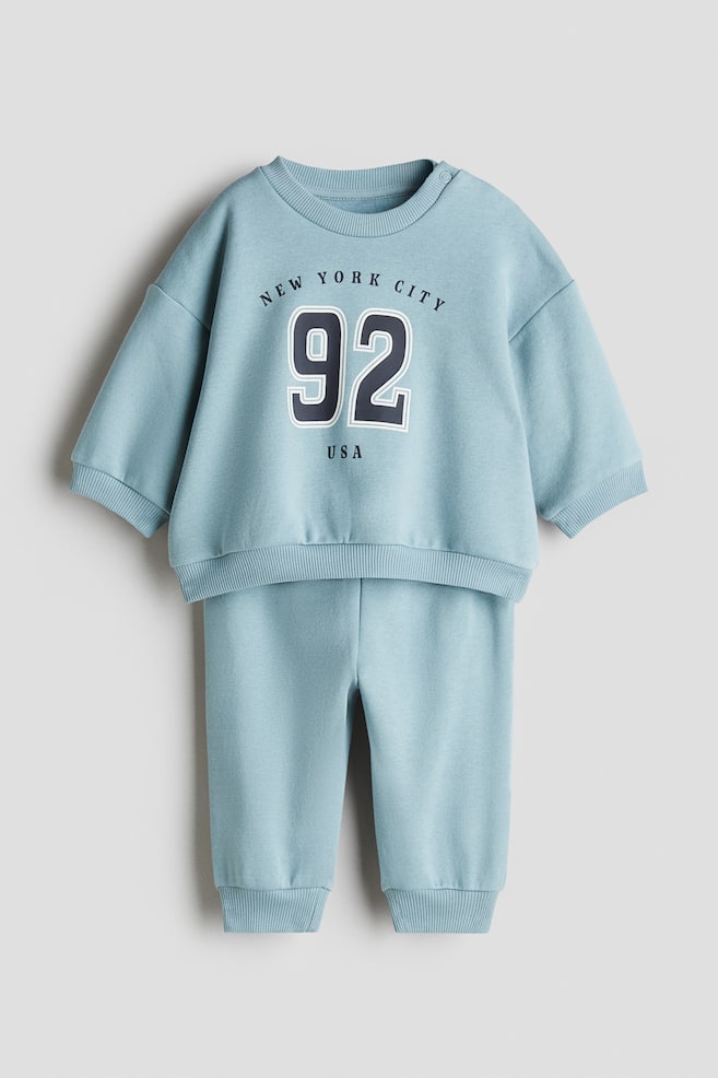 2-piece Print Brushed Inside Sweat Fabric Set - Blue/Navy blue/New York City/Turquoise/Dinosaurs/Turquoise/Vehicles/Light grey marle/New York City/Cream/Dinosaurs/Light beige/Dinosaurs - 1
