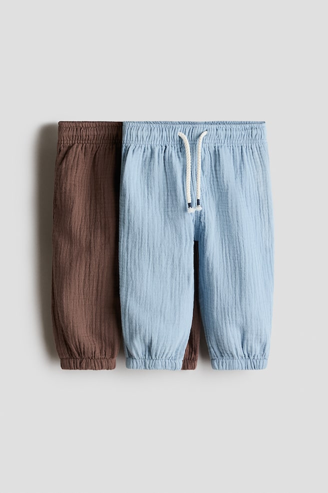 2-Pack Cotton Muslin Pants - Brown/light blue/Dark blue/light khaki green - 1