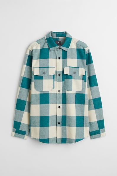 Overshirt - Cream/green plaid - Men | H&M US