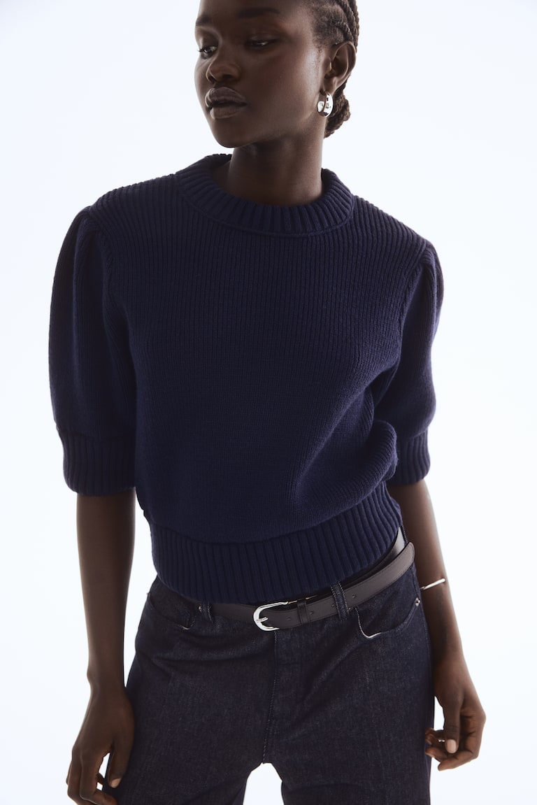 Rib-knit top Navy blue H&M GB