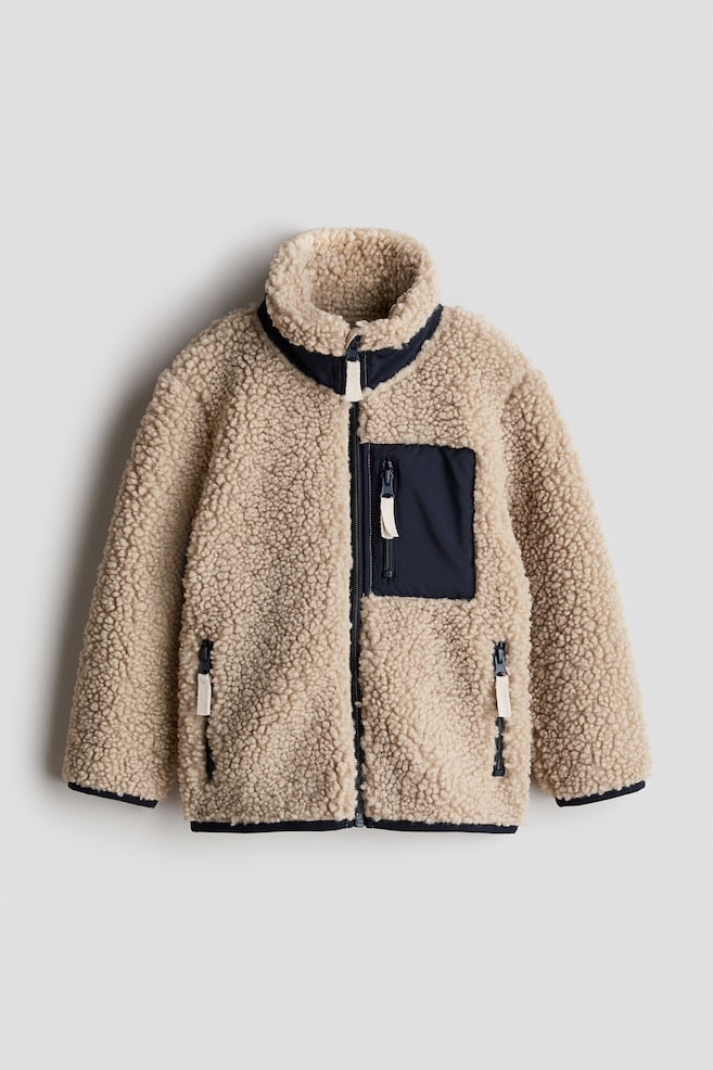 Jacke aus Teddyfleece - Hellbeige/Marineblau/Hellbeige - 1
