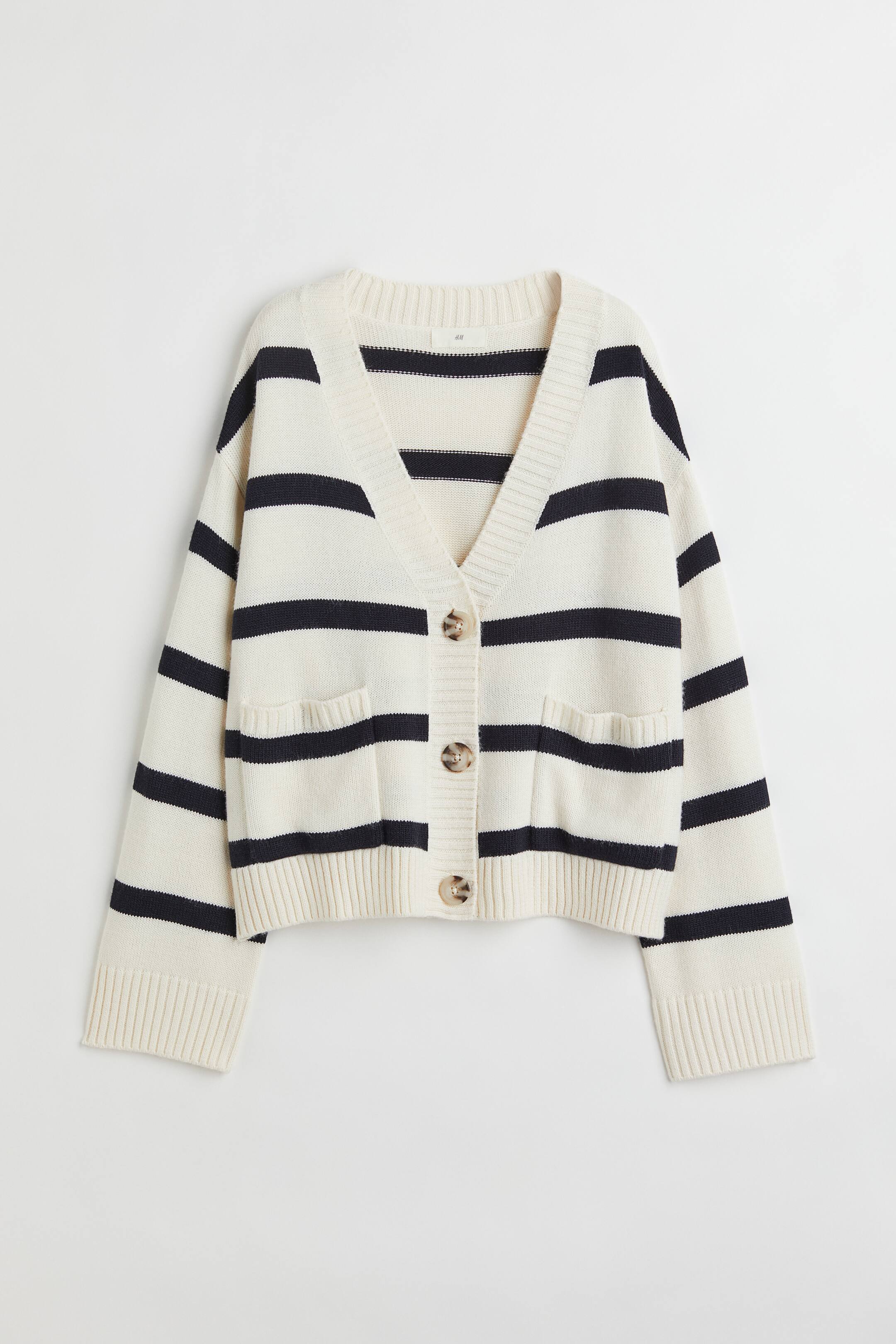 View larger image: Boxy-style cardigan - Navy blue/Striped - Ladies | H&M 1
