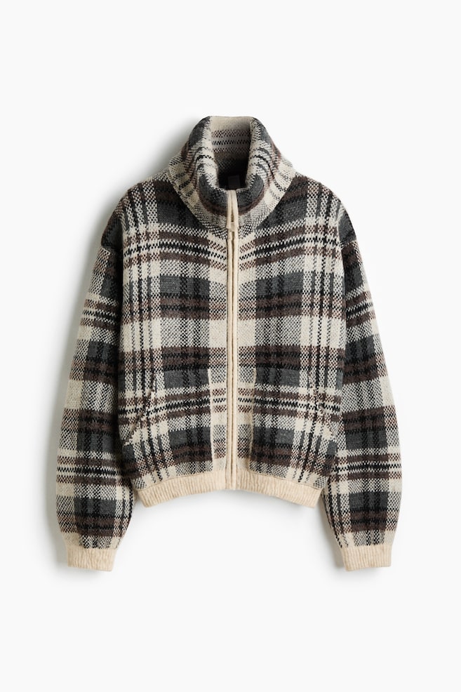 Jacke in Jacquardstrick - Hellbeige/Kariert - 1
