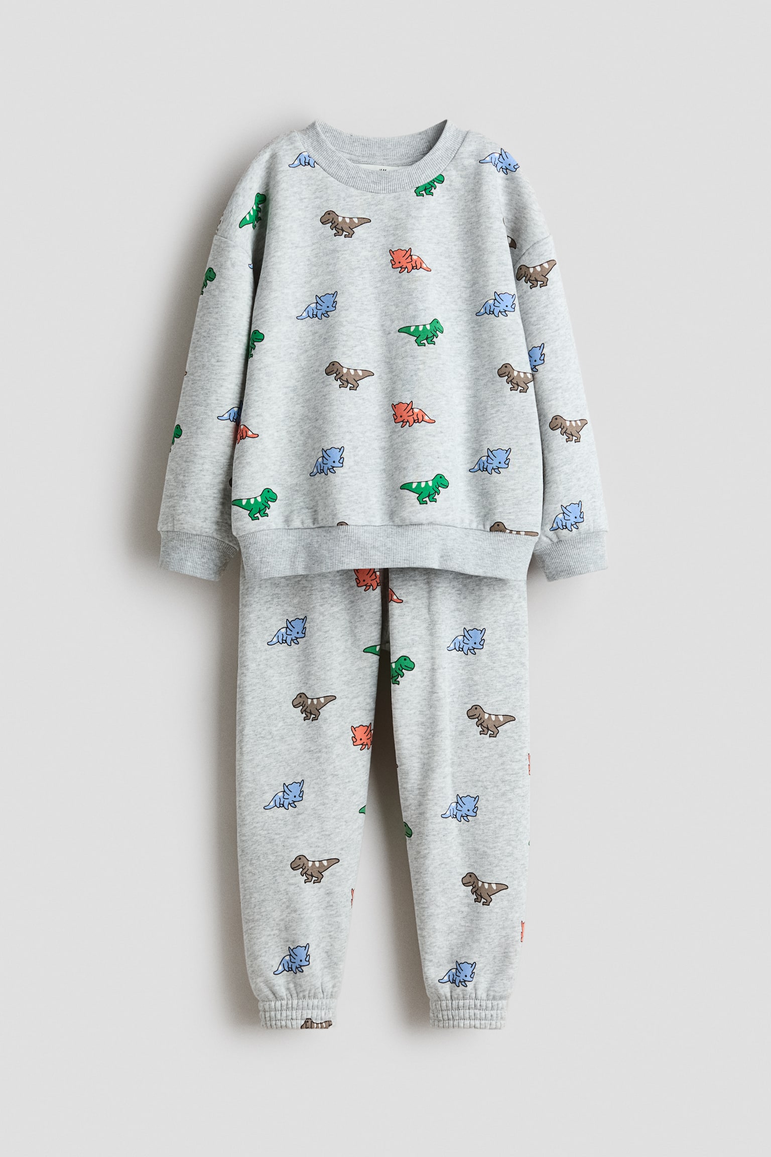 2-piece printed sweatshirt set - Light grey/Dinosaurs/Green/Patterned/Light grey marl/Football