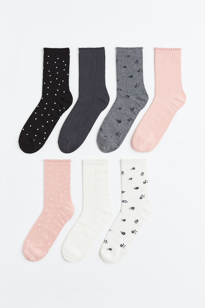 7-pack socks - Light pink/Dark grey/Light pink/Striped/Powder pink/Unicorns/Pink/Hearts - 1