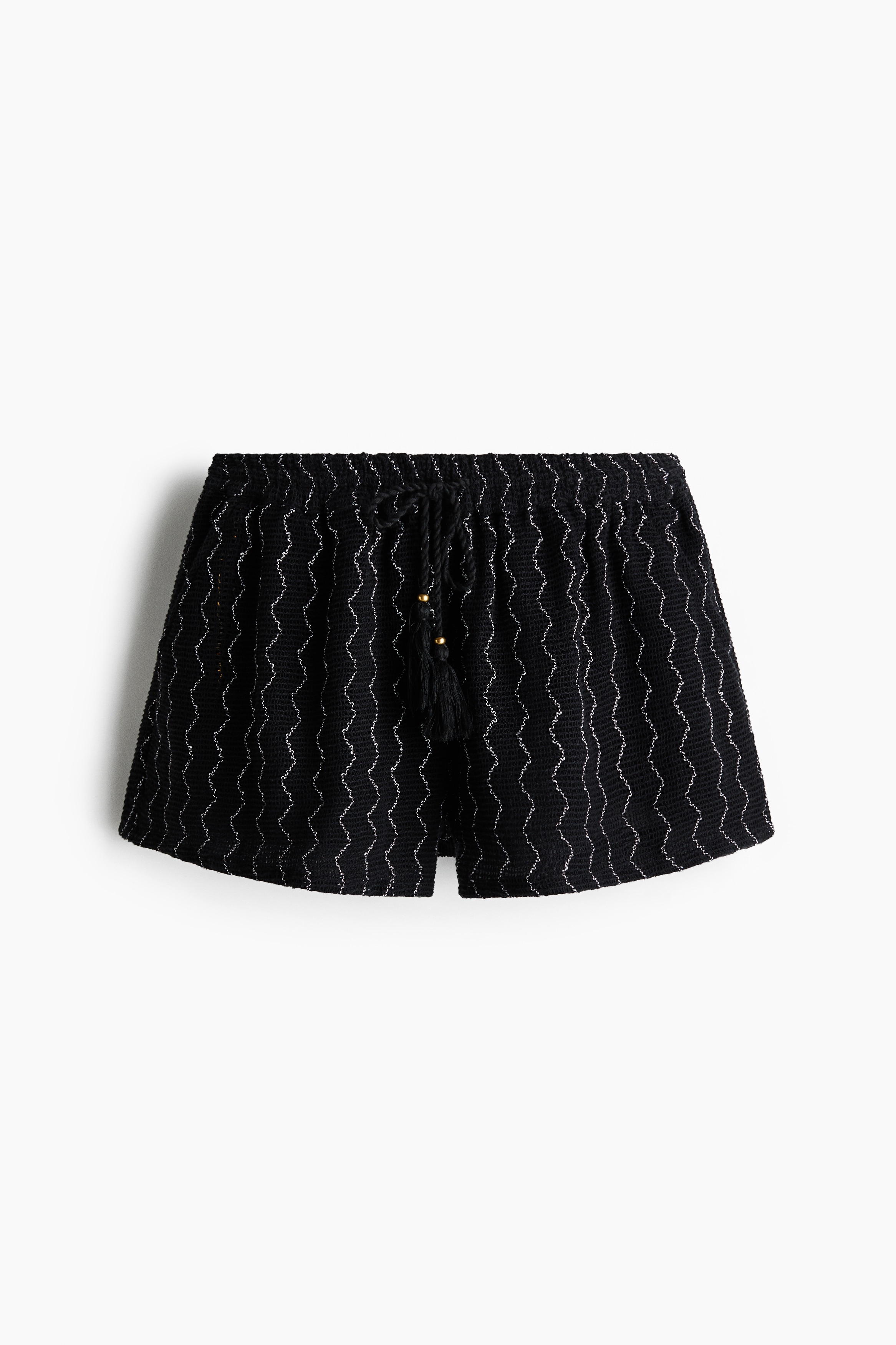 Crochet-Look Shorts - Black/striped/Cream/zigzag pattern