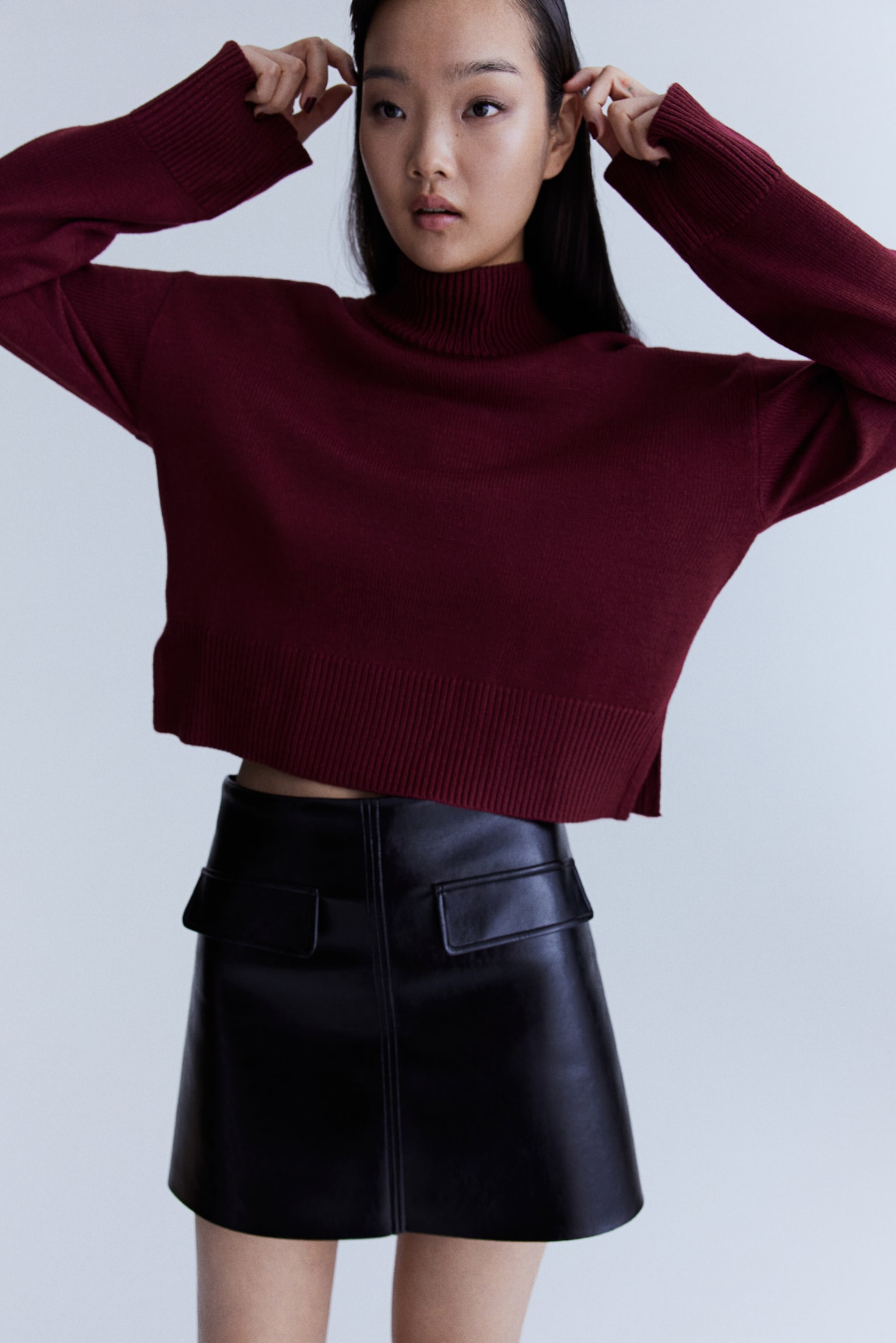 Fine-knit turtleneck jumper - Burgundy/Black/Cream/Striped/Cream/Navy blue/Striped - 1