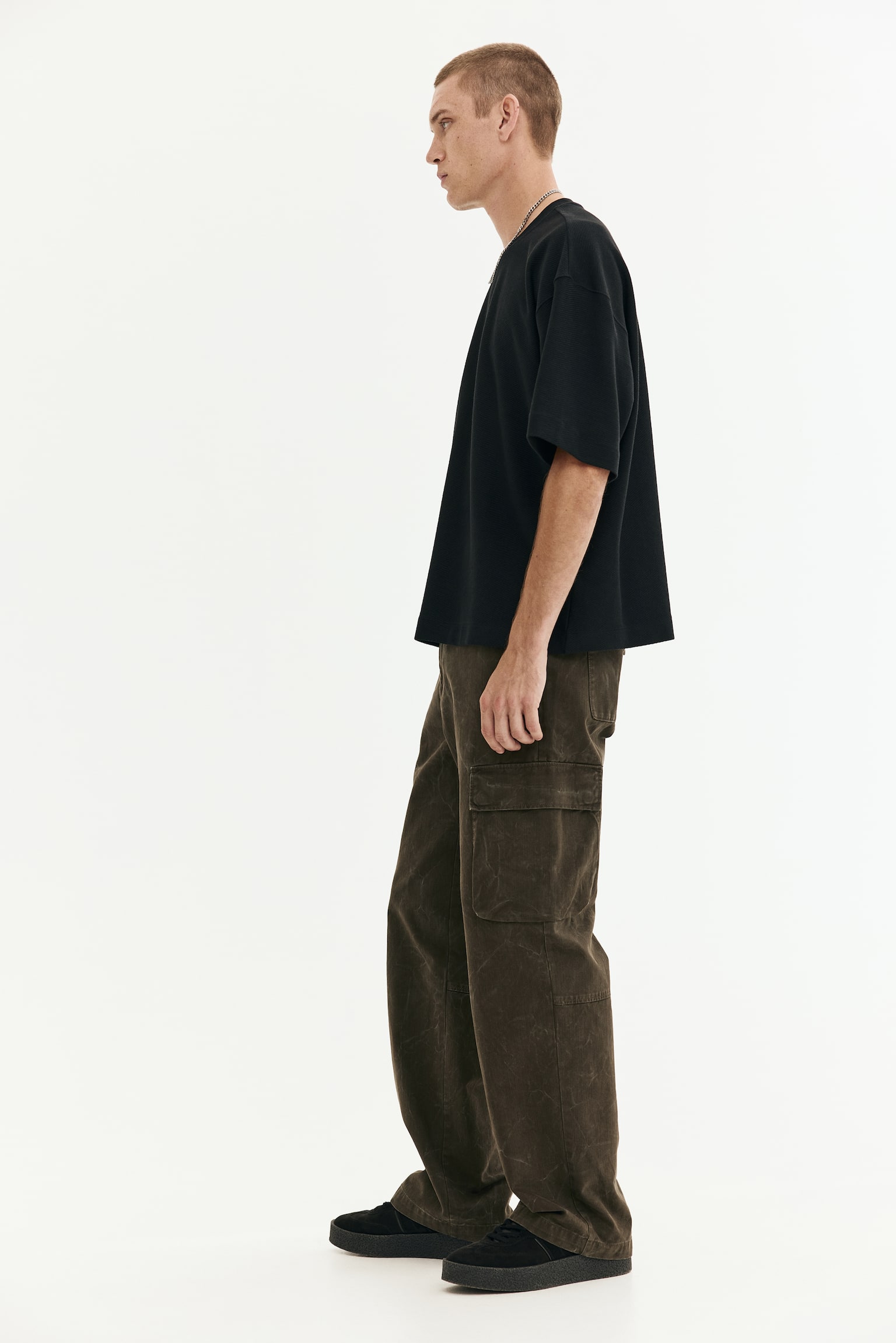 Playera Oversized Fit - Negro/Verde caqui oscuro/Blanco - 4