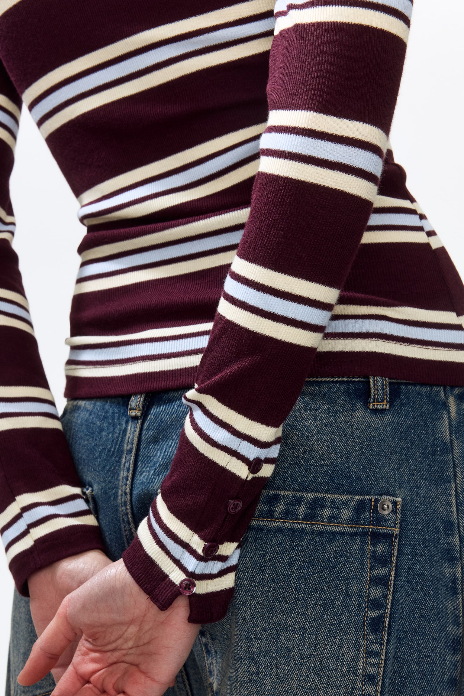 Ribbed top - Burgundy/Striped/White/Dark brown striped/Pink/Striped - 6