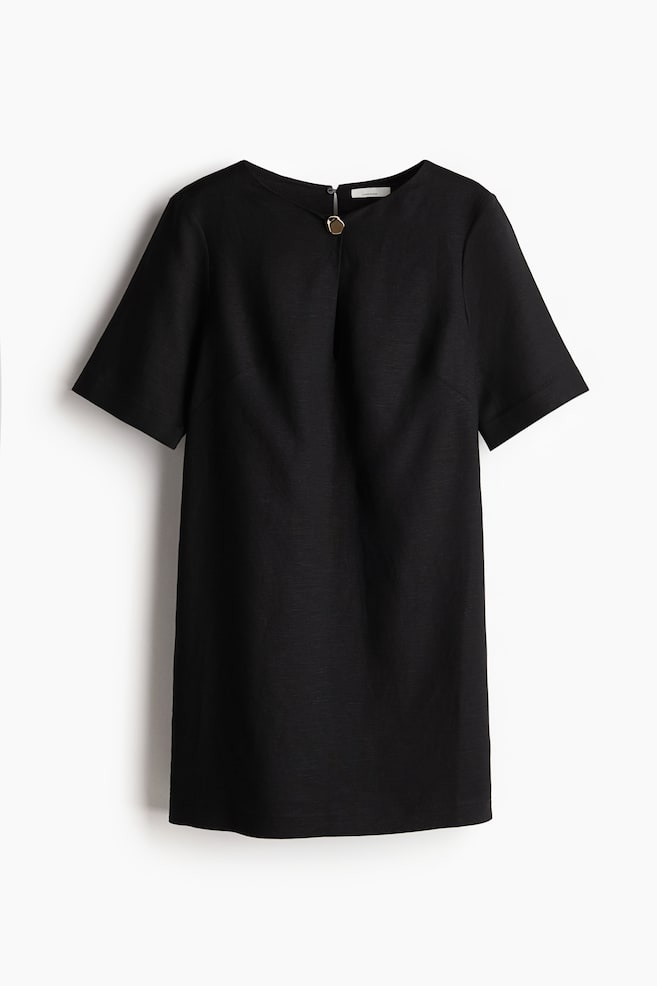 Linen-blend dress - Black/White - 1
