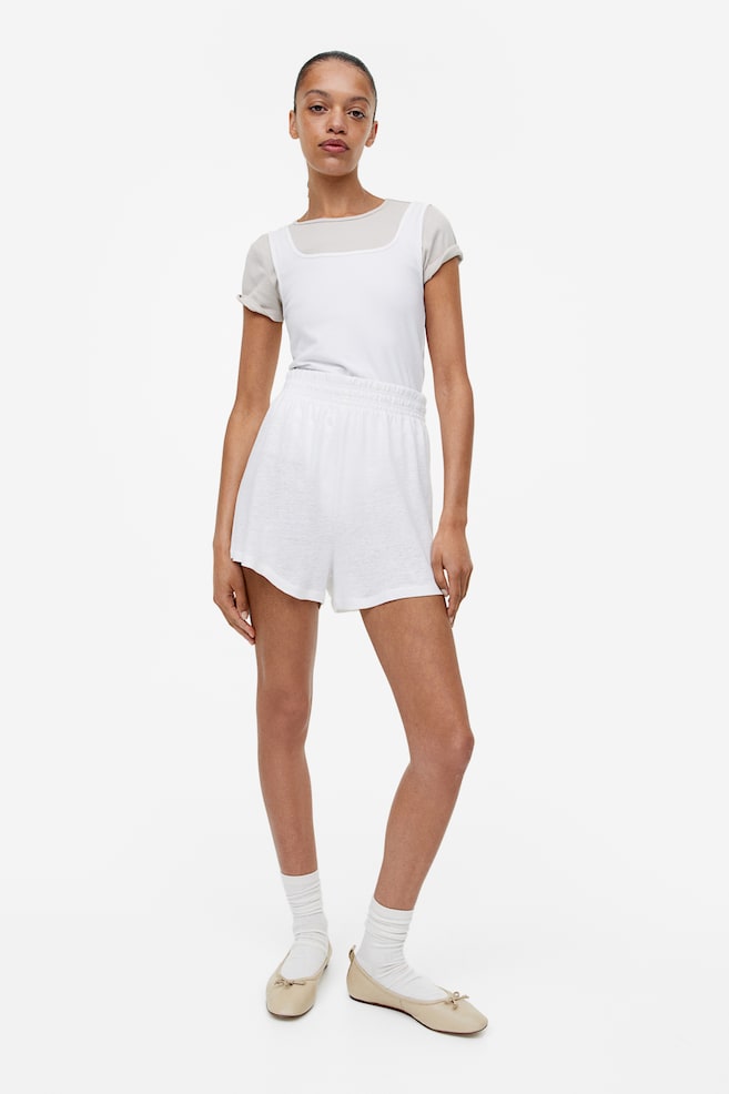 Shorts in misto lino - Bianco/Giallo chiaro - 2