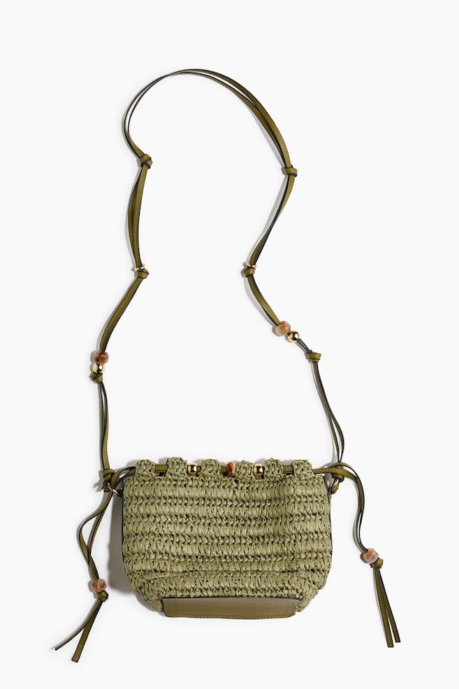 Bolso cruzado de paja con cuentas decorativas - Verde caqui/Beige/Marrón oscuro - 1