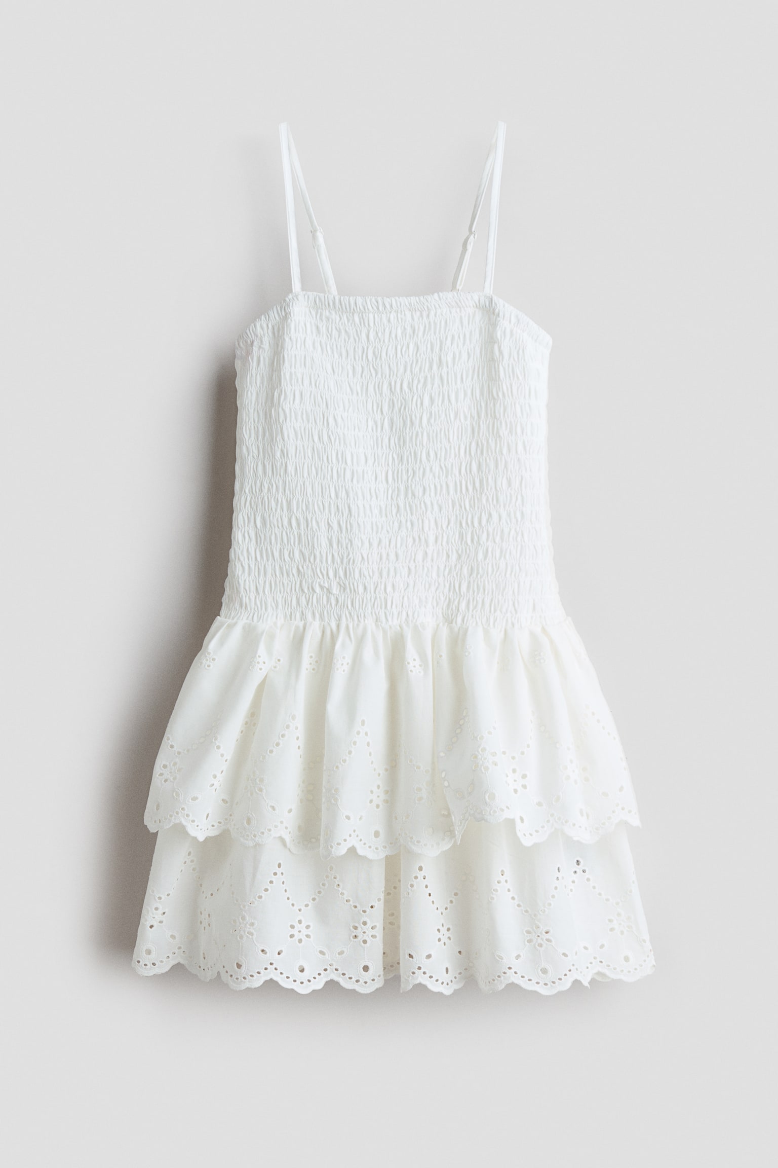 Smocked Strappy Dress - White/Pink/Yellow