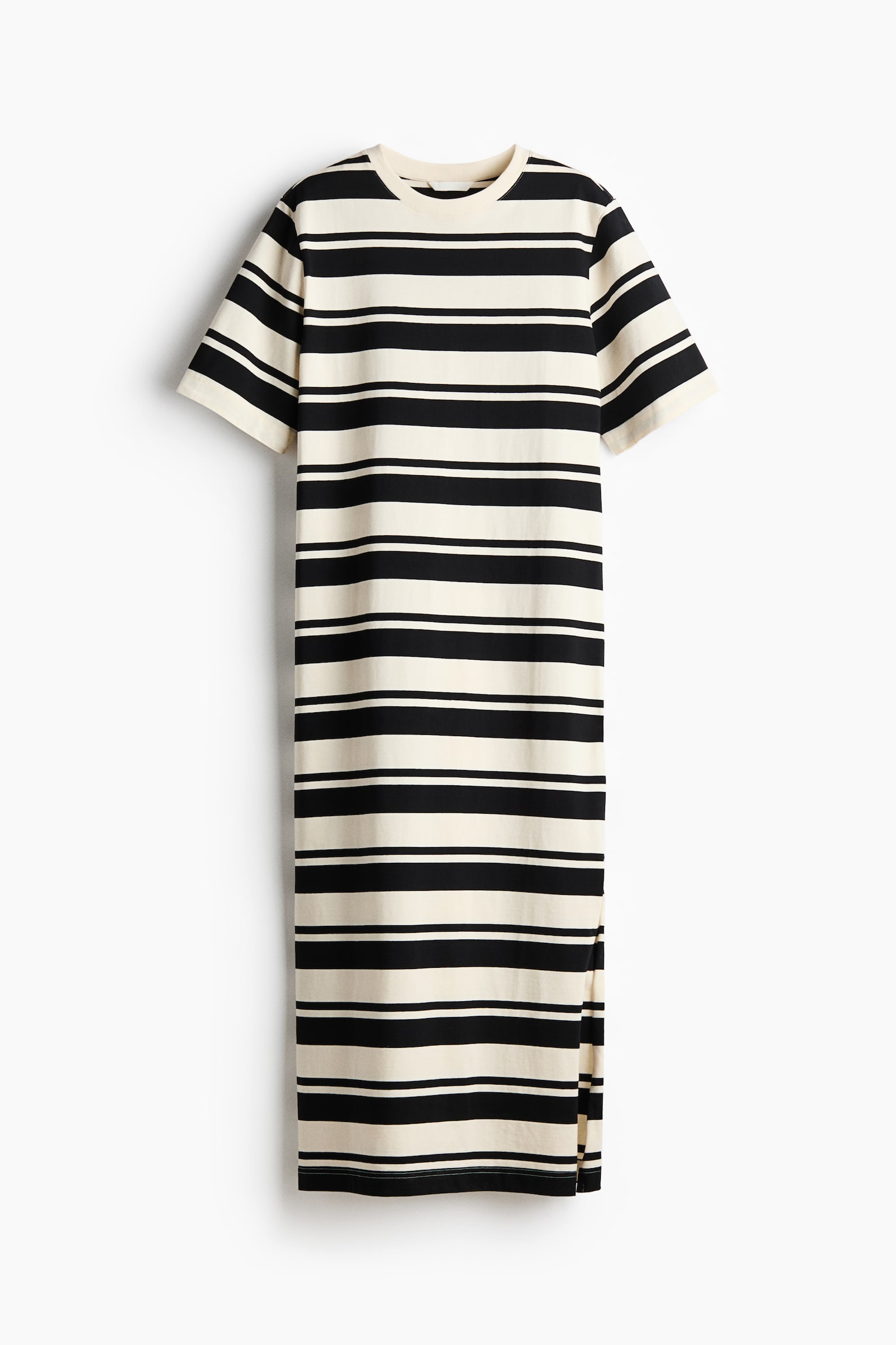 Long T-shirt dress - Cream/Black striped/Brown/Black - 1