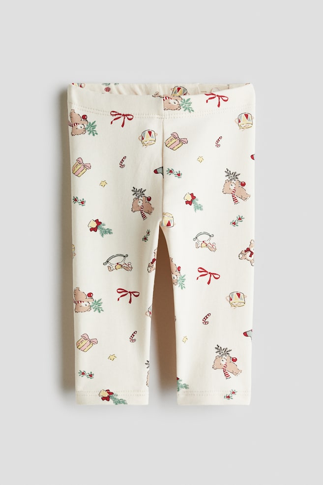 Leggings con stampa e interno spazzolato - Beige chiaro/Natale/Rosa/bastoncini di zucchero/Beige/leopardato/Grigio/cuori/Verde menta/fiori/Crema/orsetti ballerini - 1
