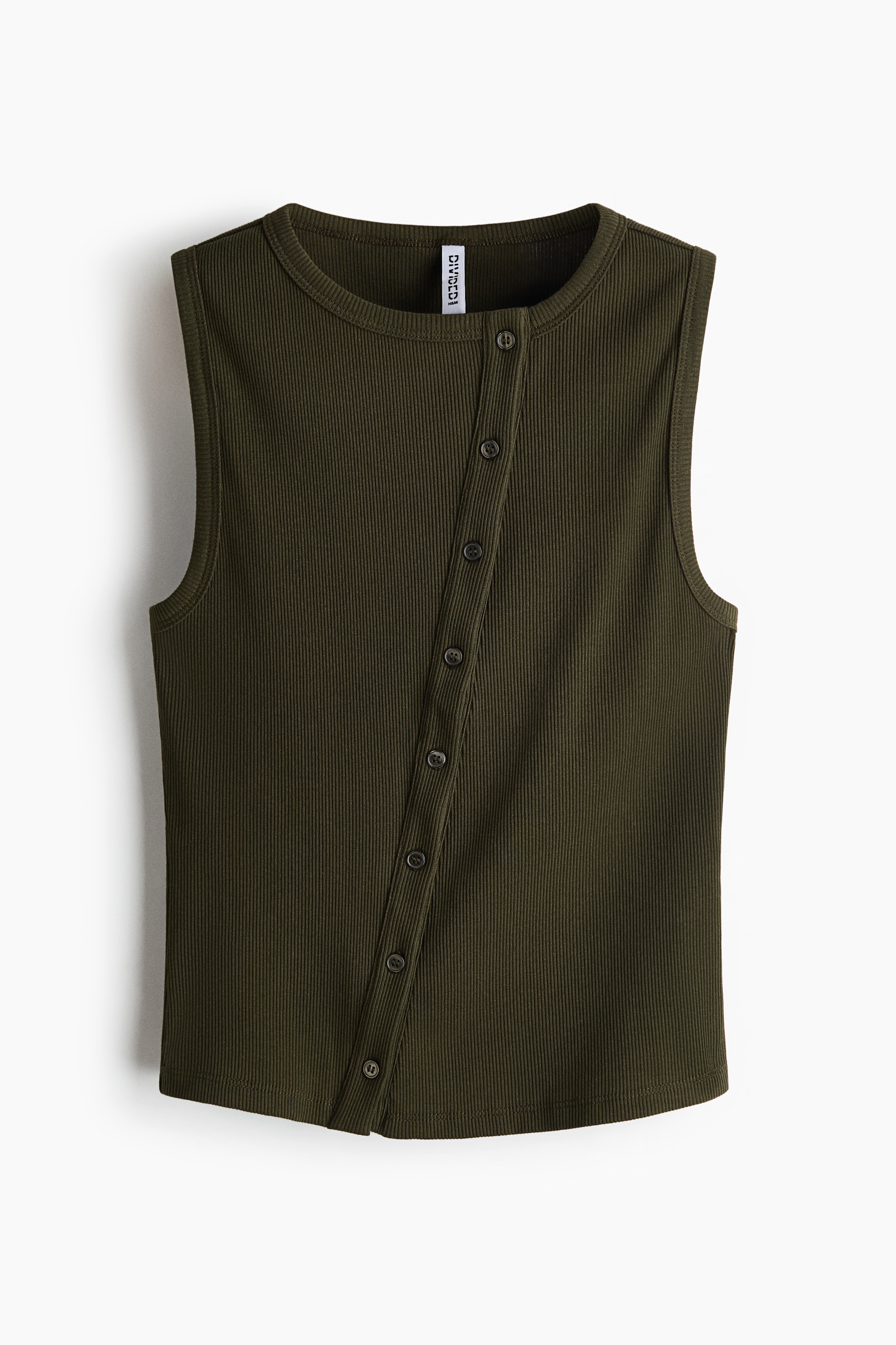 Button-front cotton vest top - Dark khaki green/Mole/Cream