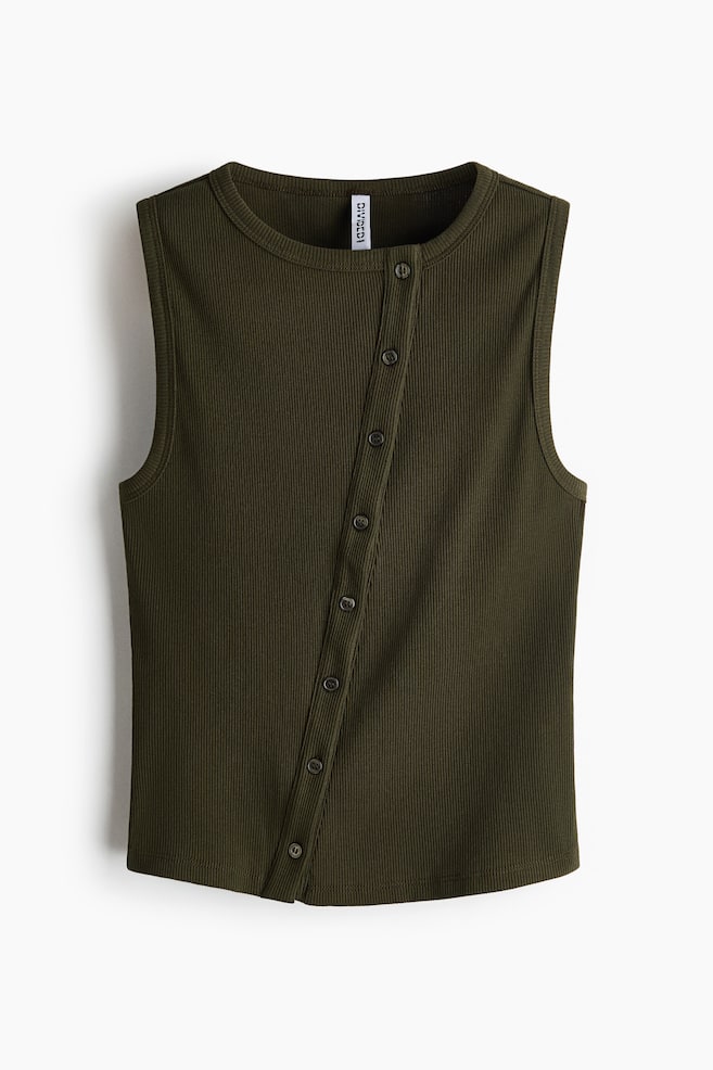 Button-front cotton vest top - Dark khaki green/Mole/Cream - 1