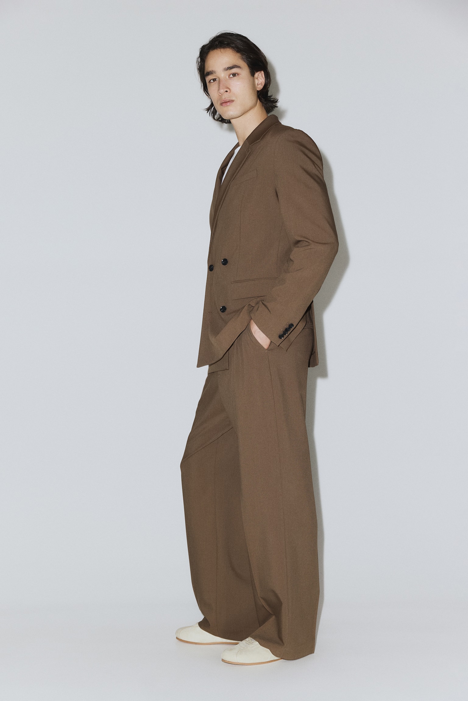 Four-way stretch Wide Tailored trousers - Light brown - 7