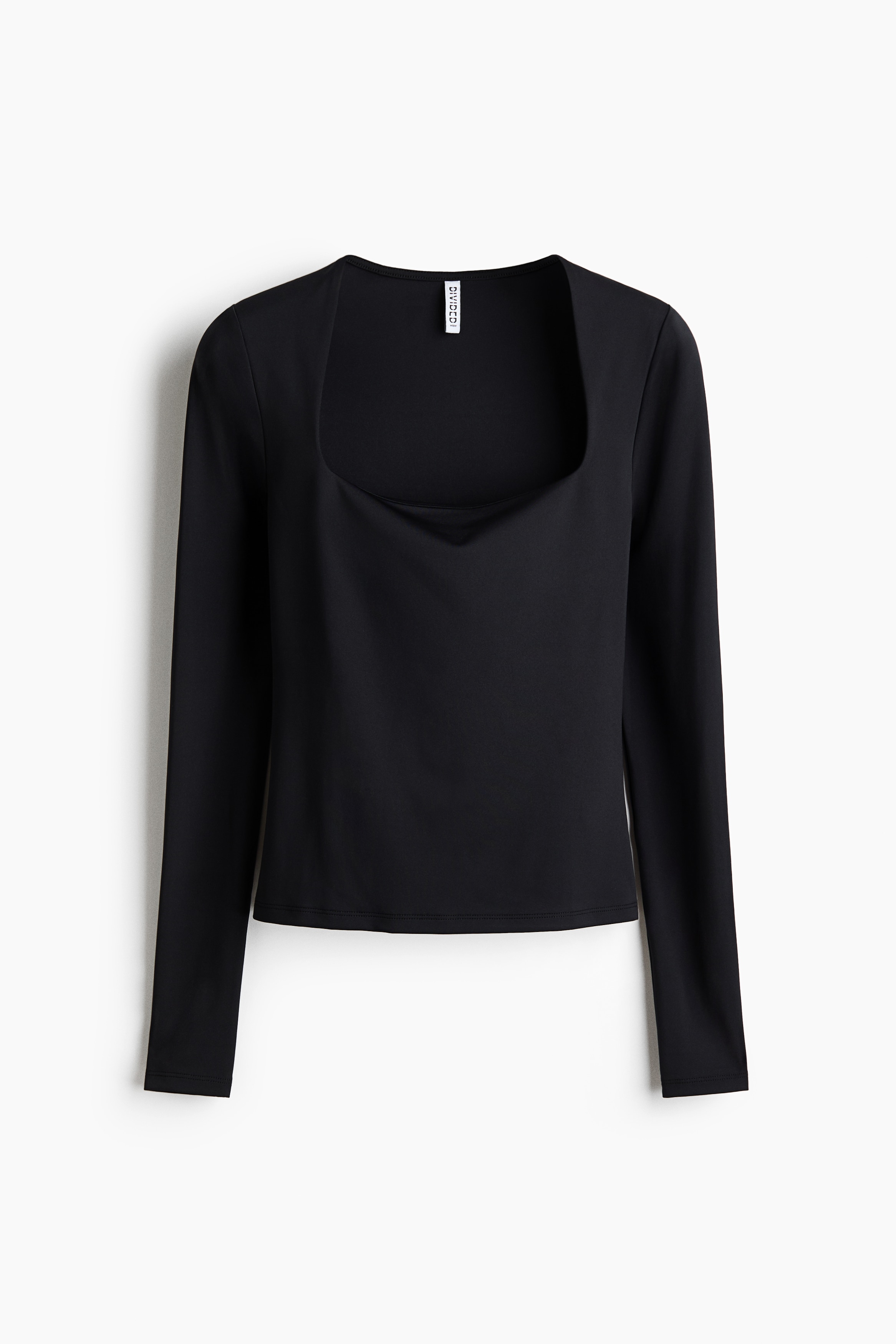 Long-Sleeved Square-Neck Top - Black