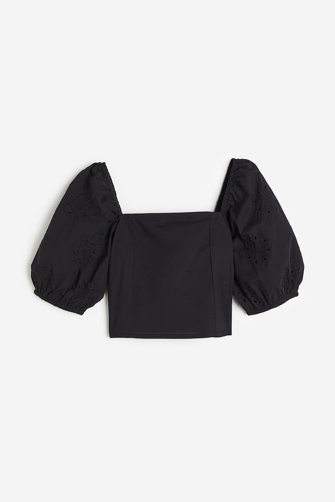 Puff-sleeved blouse - Black/White/Lilac - 2