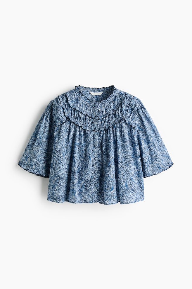 Ruffled cotton blouse - Blue/Paisley pattern - 1