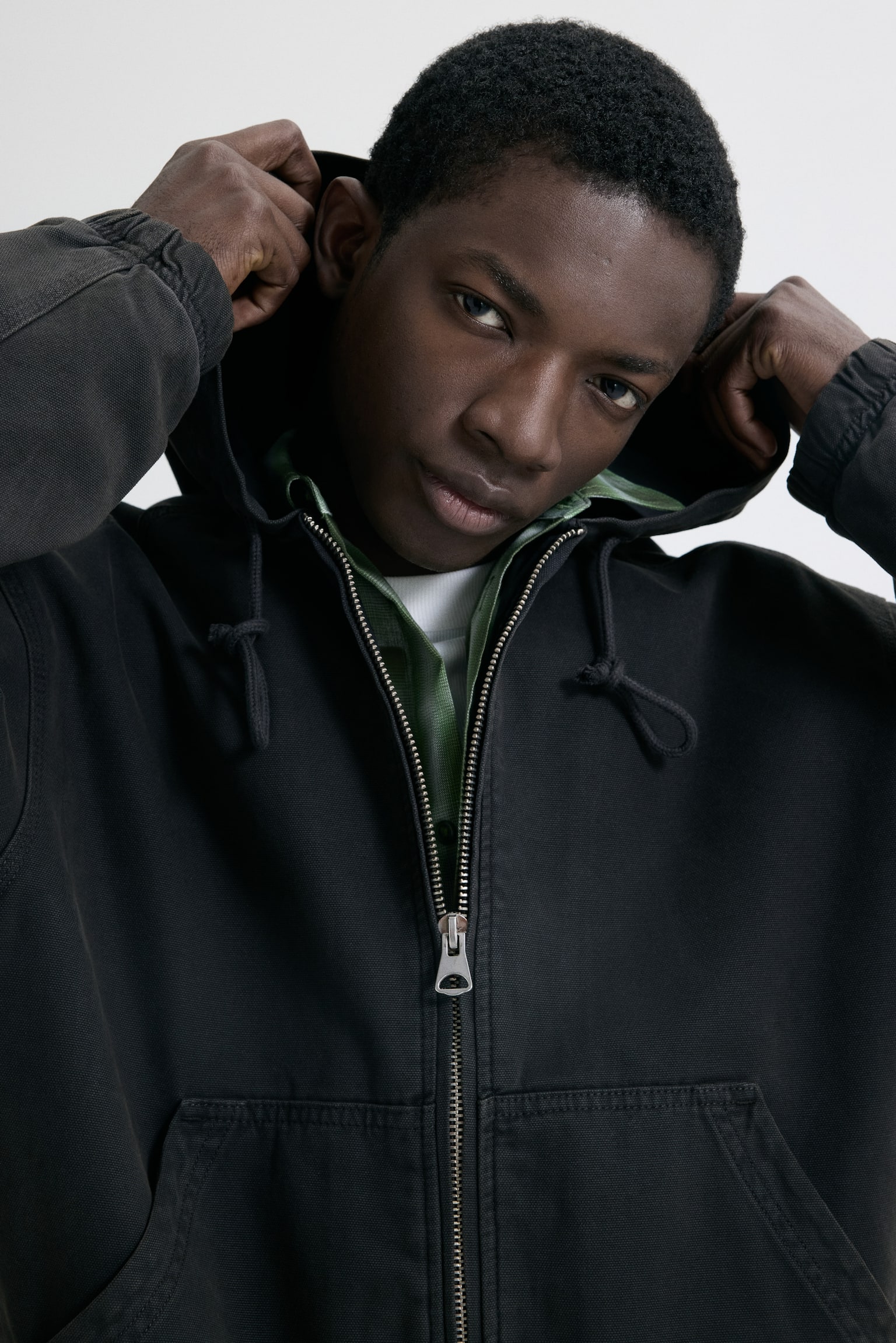 フーデッドワークウェアジャケット - ダークグレー/ベージュ - 6