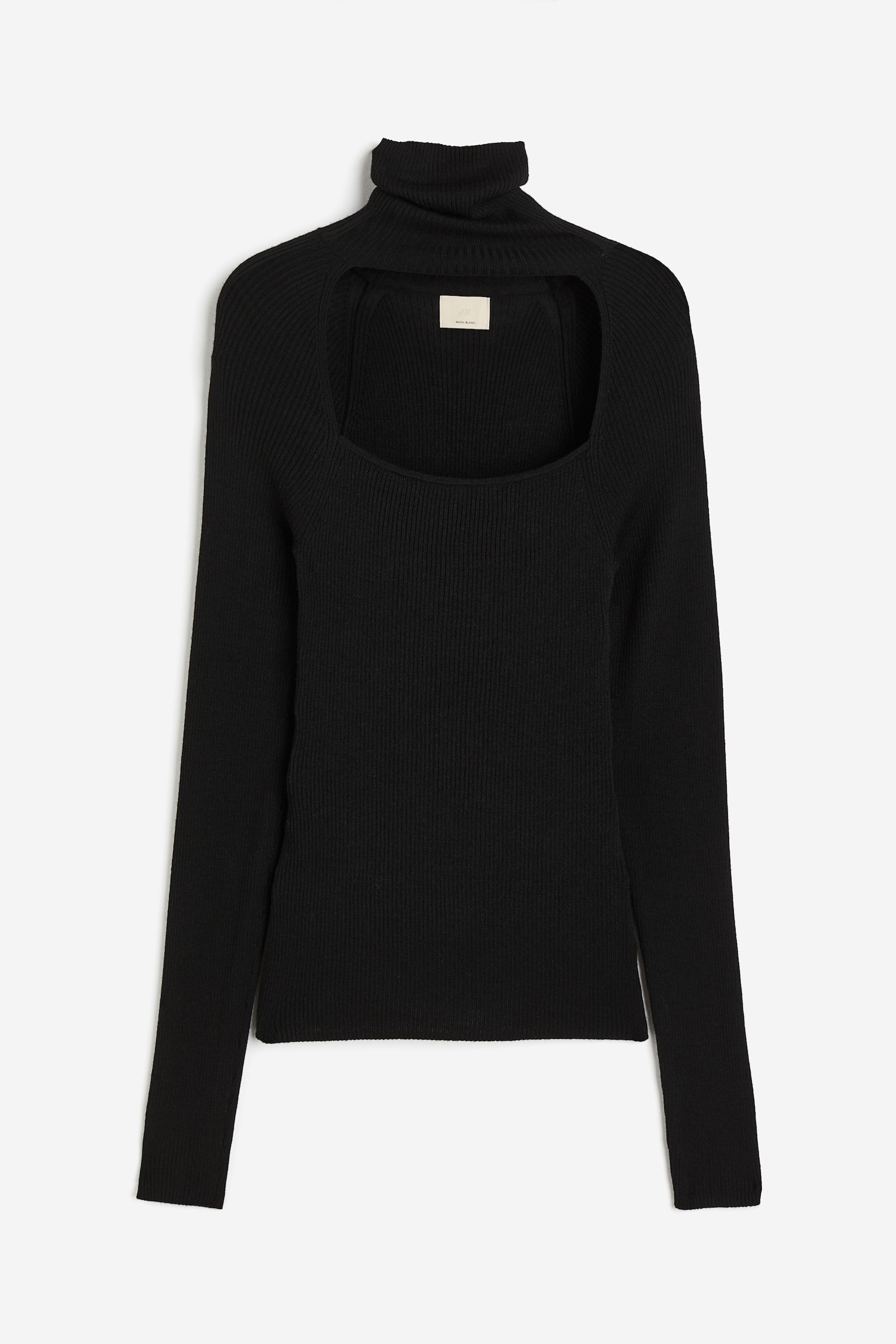 Wool Blend Cut Out Top - Black - 1