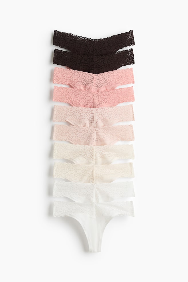 Pack de 10 bragas Thong de encaje - Blanco/Rosa/Marrón oscuro/Burdeos/Rosa empolvado/Azul claro/Blanco/Negro/Gris oscuro/Rosa claro/Negro/Azul empolvado/Blanco/Gris claro jaspeado/Negro/Azul paloma/Azul claro/Gris oscuro/Verde grisáceo/Azul marino/Beige claro - 1