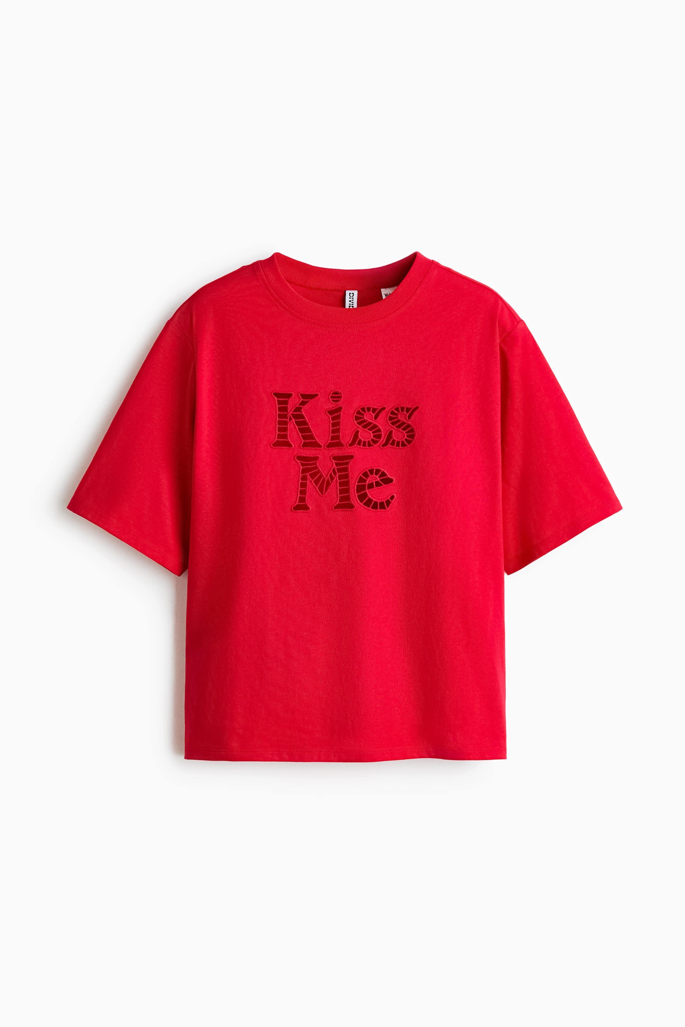 T-shirt avec détails brodés - Rouge/Kiss Me/Rose clair/Hurlevent