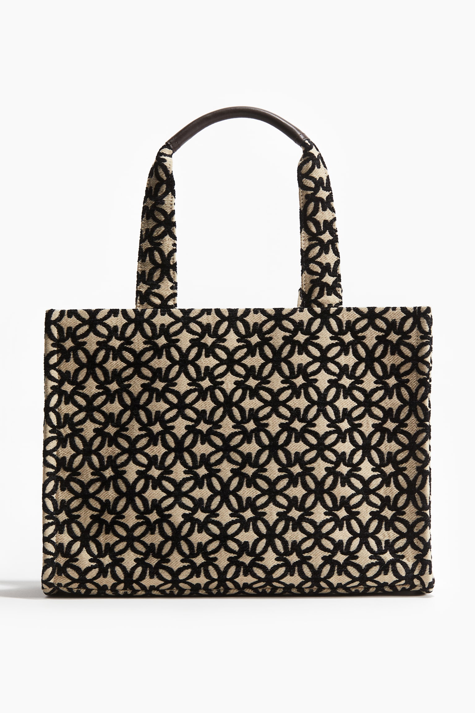 Cotton-blend shopper - Light beige/Black patterned/Light beige/Burgundy patterned - 1