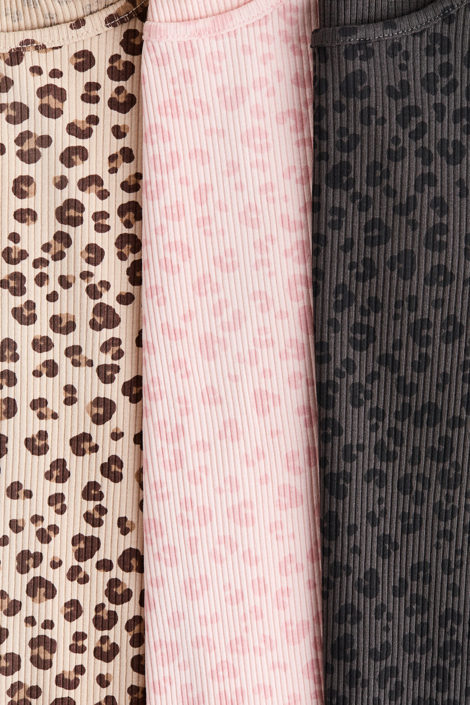 3-pack ribbed jersey tops - Beige/Leopard print/Light beige/Hearts/Light beige/Floral - 2