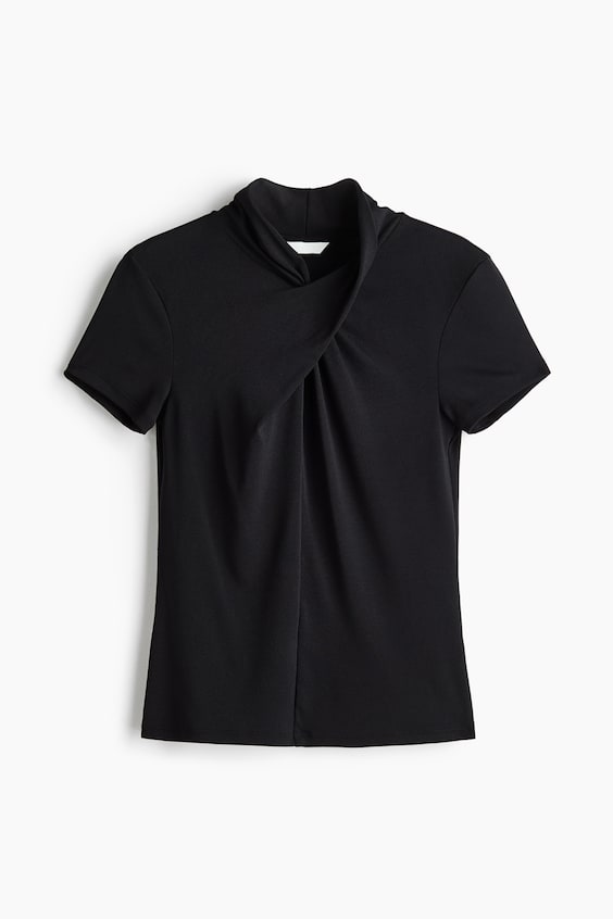 Женский топ H&M Short-Sleeved Twist-Detail Top, цвет: Чёрный