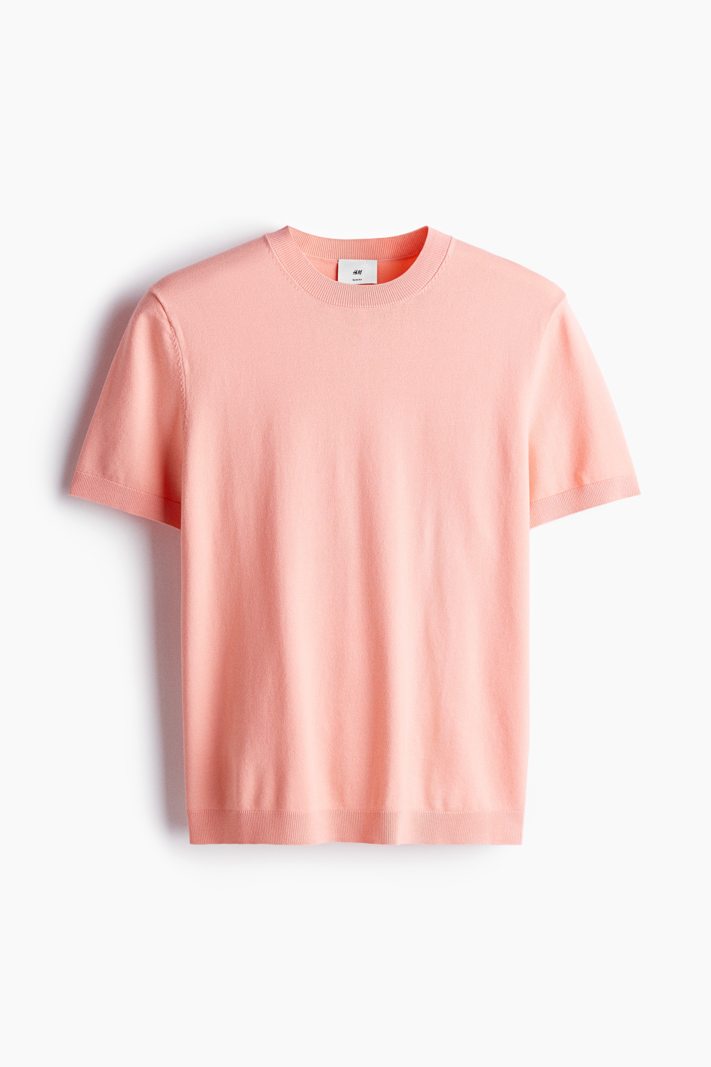 Slim Fit Fine-knit T-shirt - Peach pink/White/Black/Dark beige/Pale green/Sage green