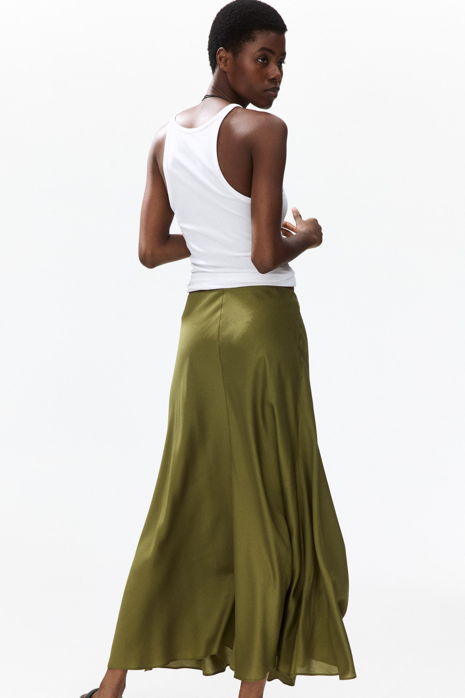 Viscose-blend maxi skirt - Зелений хакі/Персиково-рожевий/Бежевий/леопардовий принт - 1
