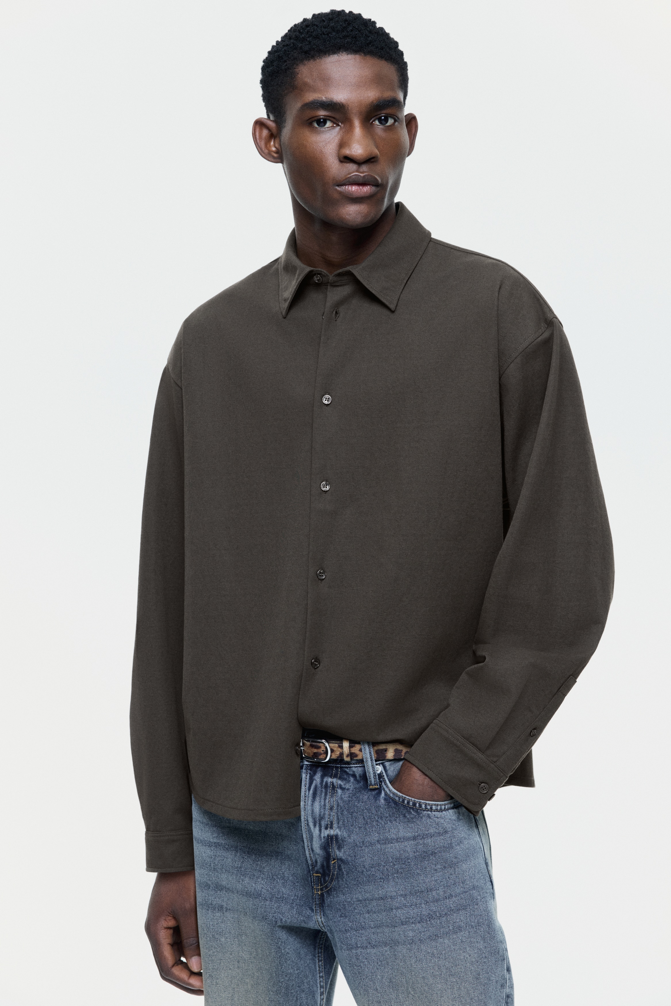 Camisa Loose Fit - Castanho/Bege claro