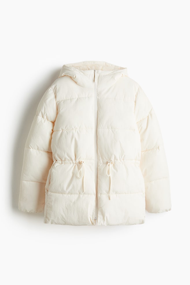 Oversized pufferjas met trekkoord in de taille - Roomwit - 1