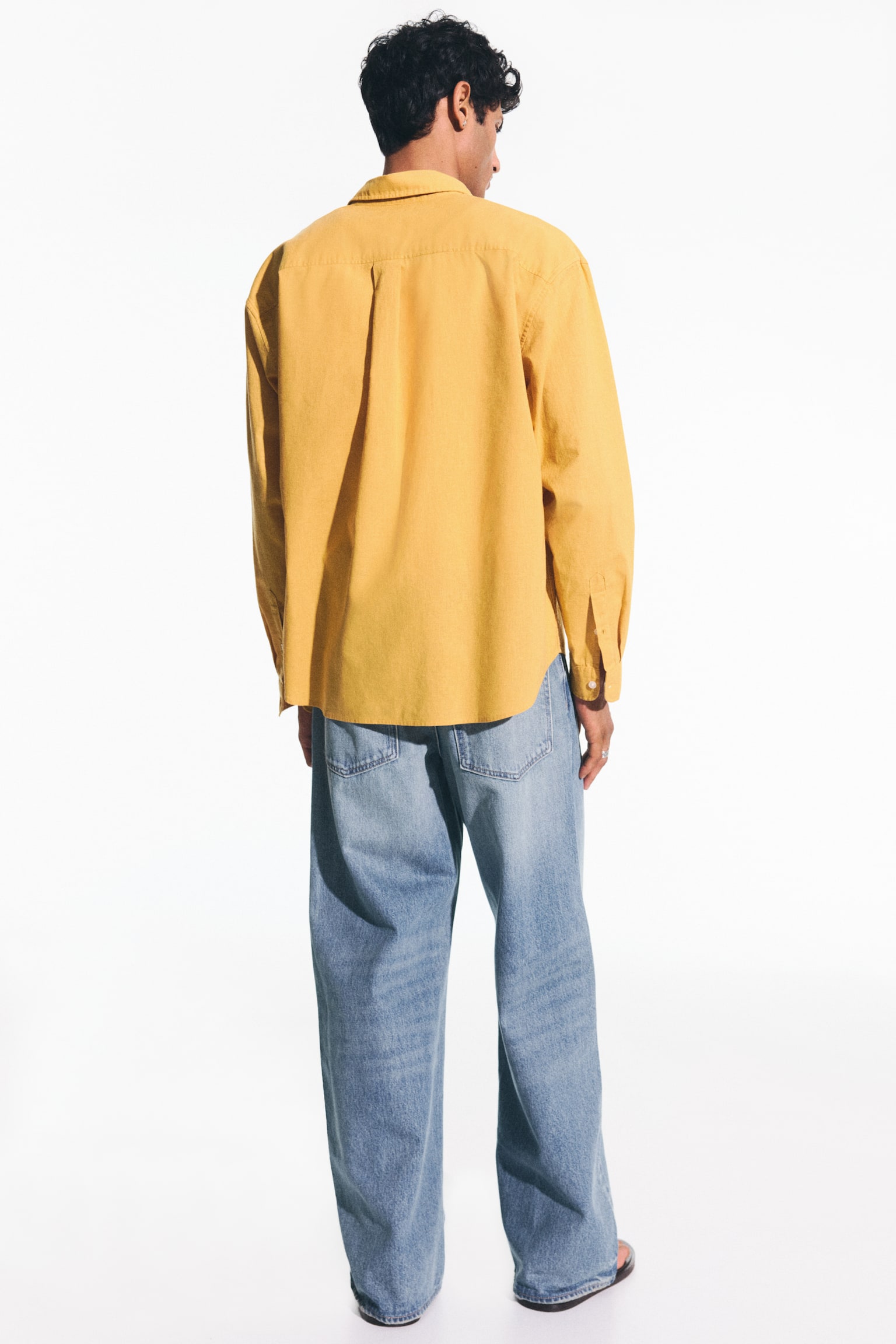 Relaxed Fit Linen-blend shirt - Dark yellow/Pink - 4