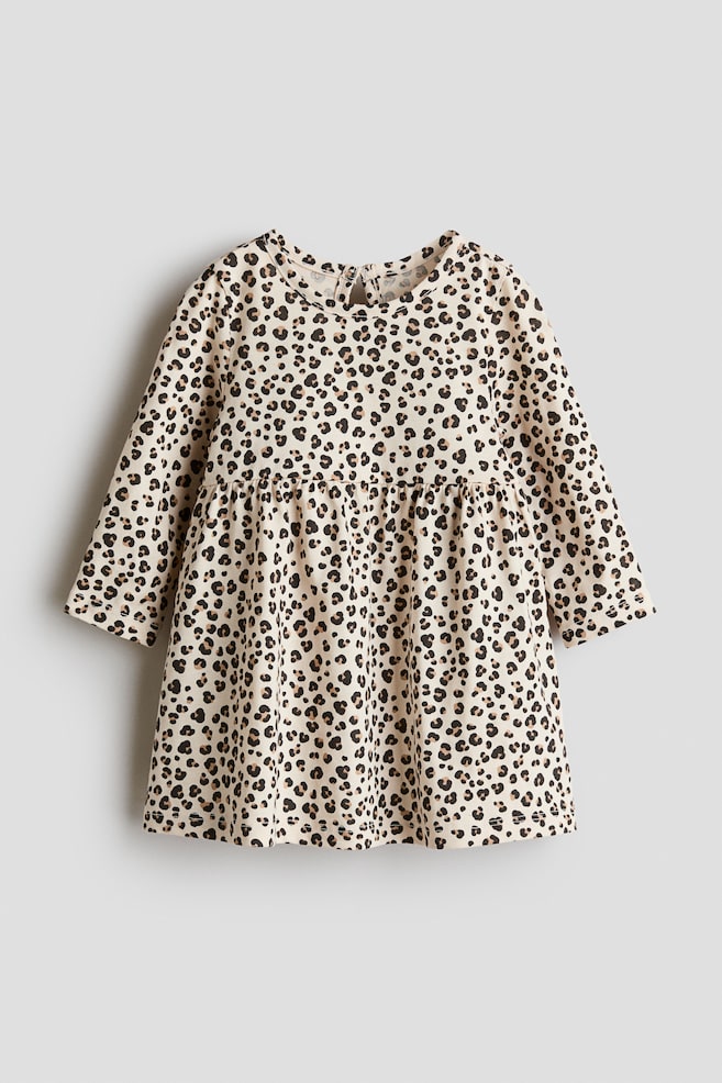 Bedrucktes Baumwollkleid - Hellbeige/Leopardenprint/Hellrosa/Herzen - 1