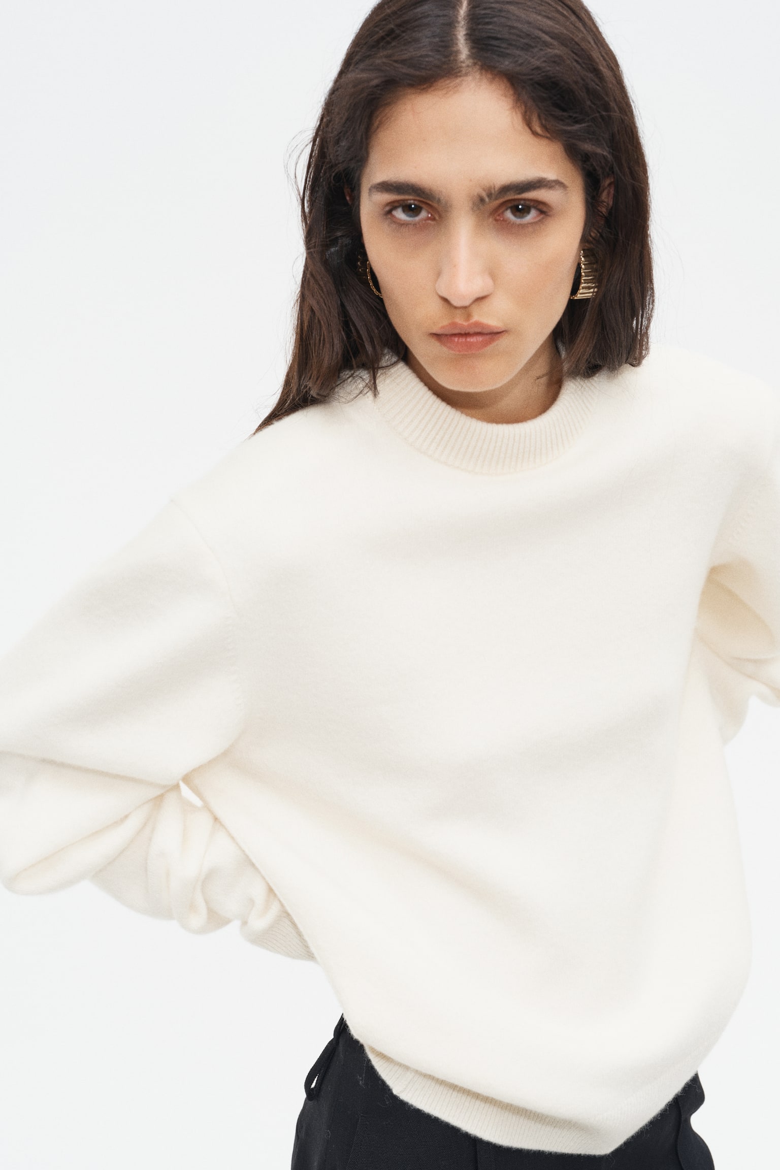 Женский свитер H&M Wool-Blend Sweater with Shoulder Pads, цвет: Светлый бежевый — фото 4