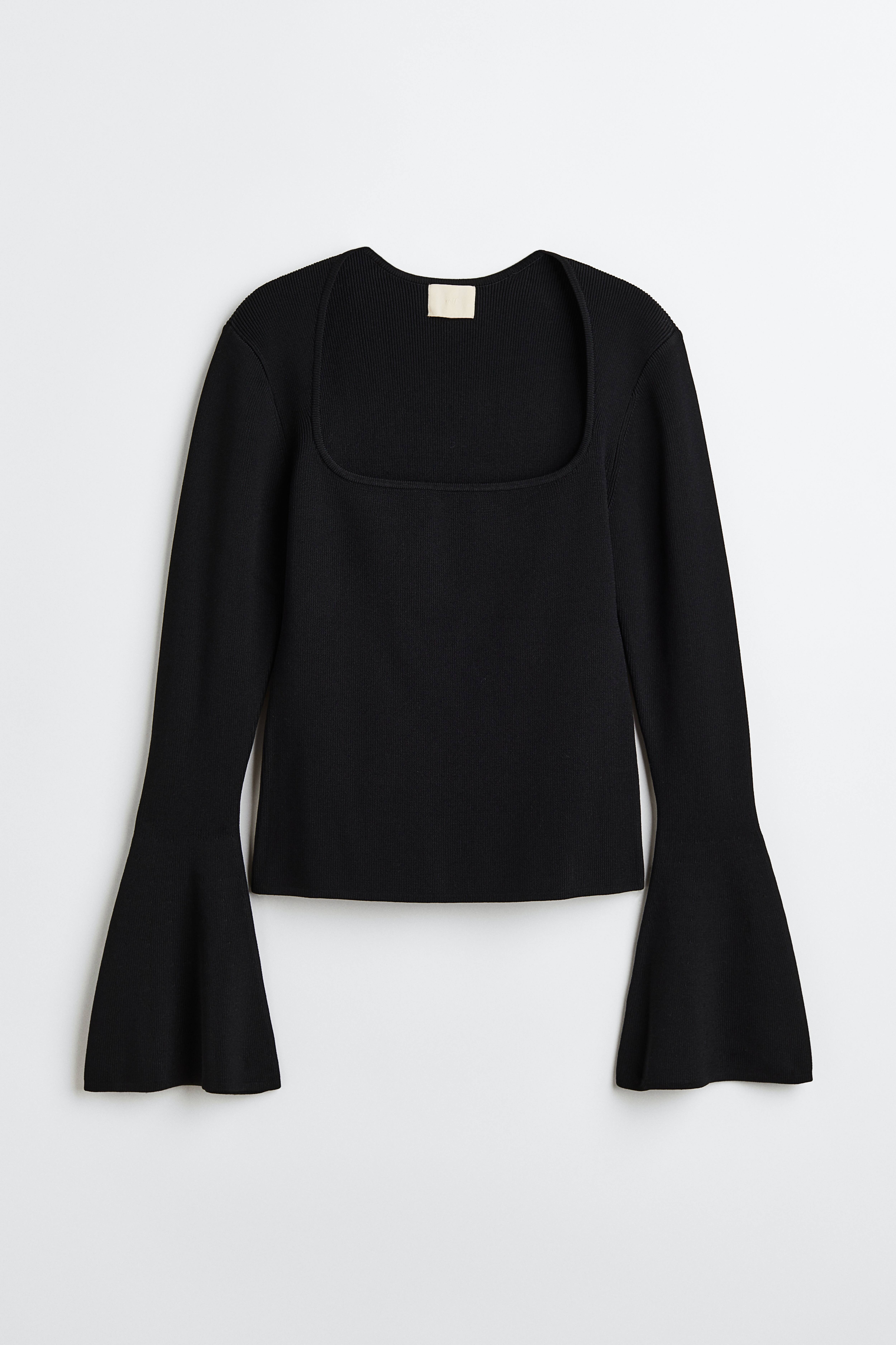 Black buy sweater, medium sweater, dramatic black sweater, n y collections sweater, bell sleeve sweater, flared sweater,