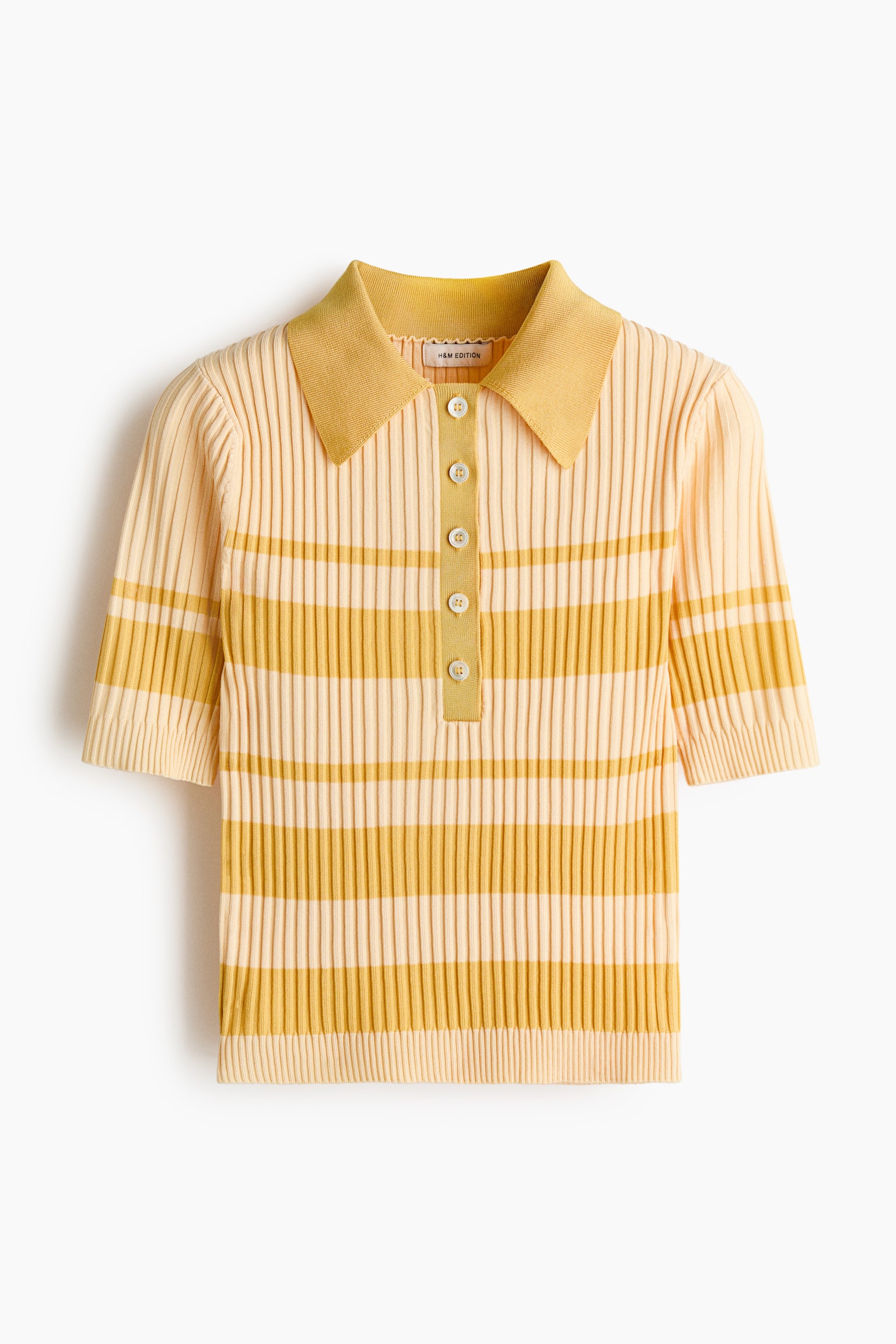 Rib-knit polo shirt - Light yellow/Striped - 2