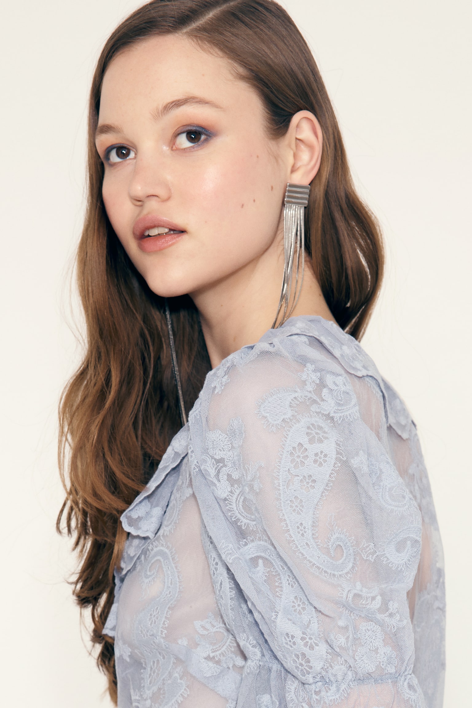 Embroidered flounced blouse - Light blue - 7
