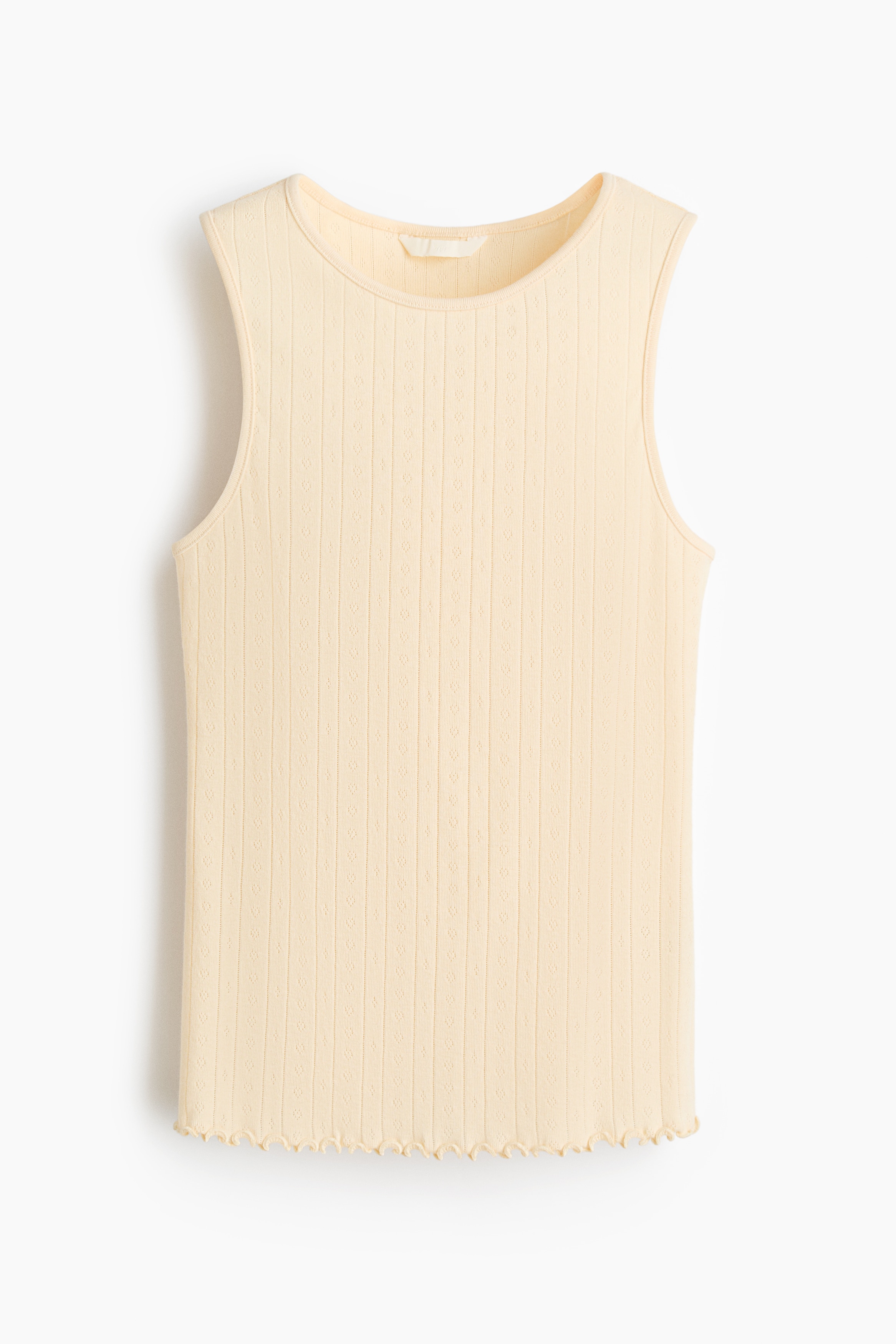 Pointelle-Knit Cotton Top - Pale yellow/White/Navy blue