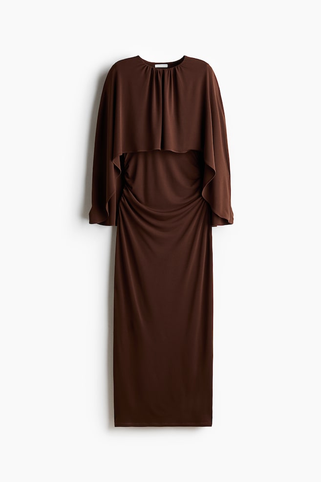 Draped cape-detail dress - Dark brown - 1