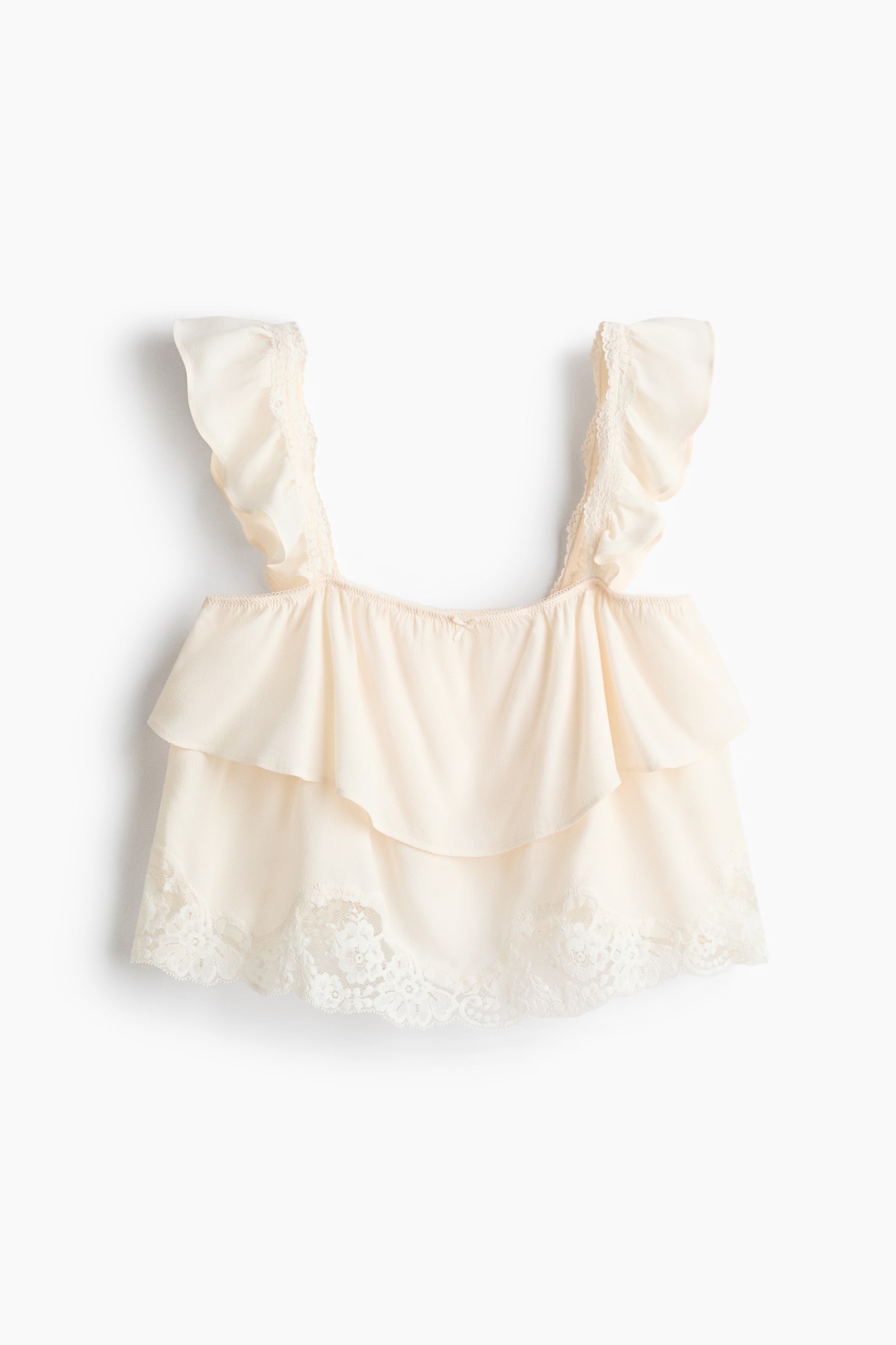 Lace-trimmed pyjama top - Cream - 2