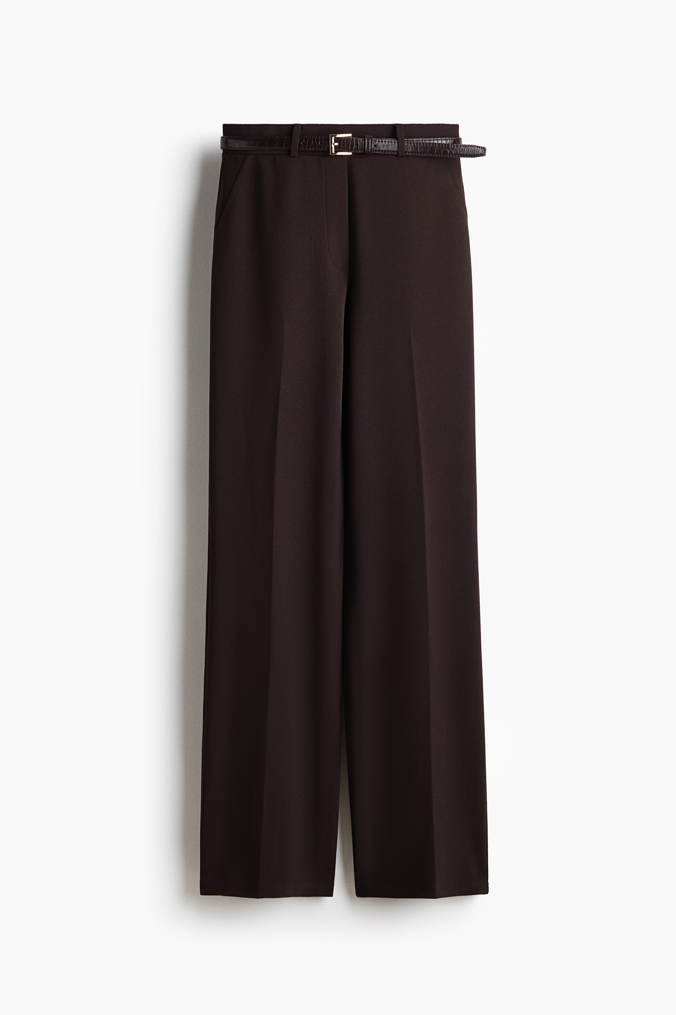 Gerade Hose mit Gürtel - Dunkelbraun/Schwarz