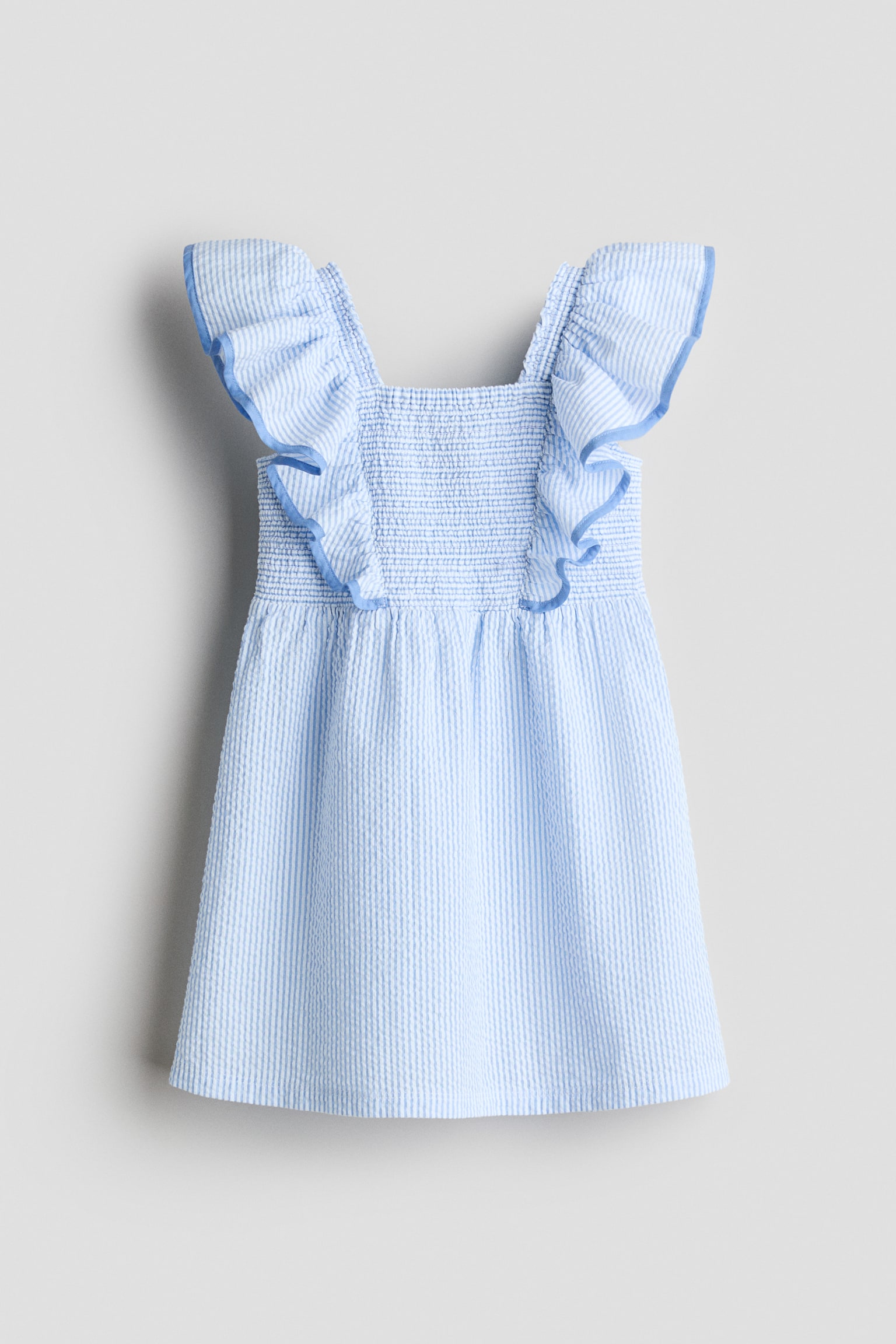 Smocked flounce-trimmed dress - Light blue/striped/Cream/floral