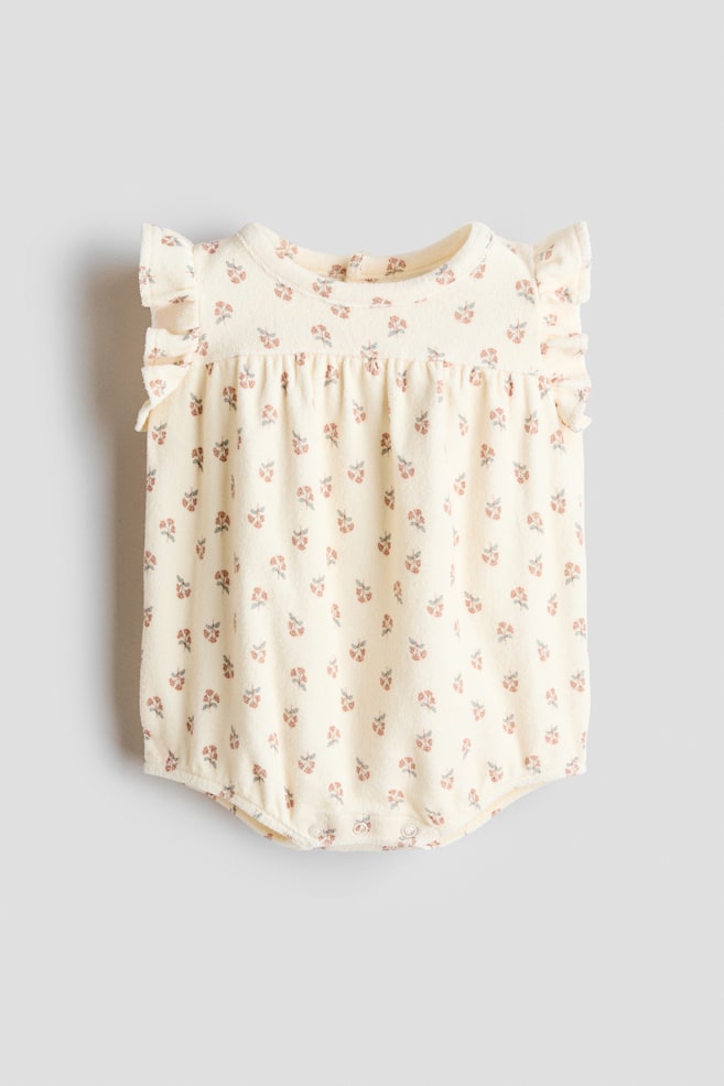 Cotton terry romper suit - Cream/Floral/Light dusty pink - 1