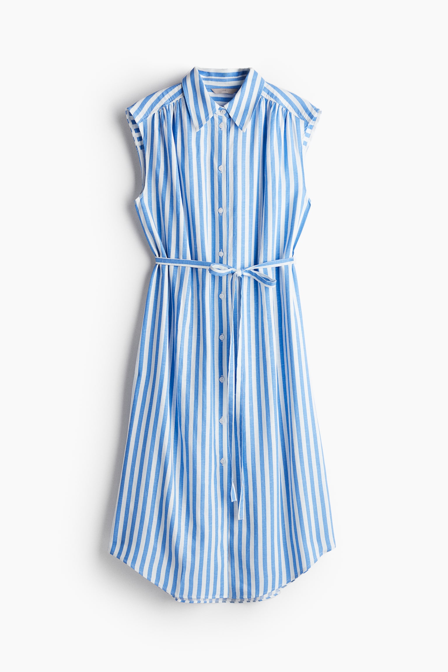 Linen Blend Shirt Dress - Blue/Stripe/White/Dark khaki green/Cream/Black stripe - 2