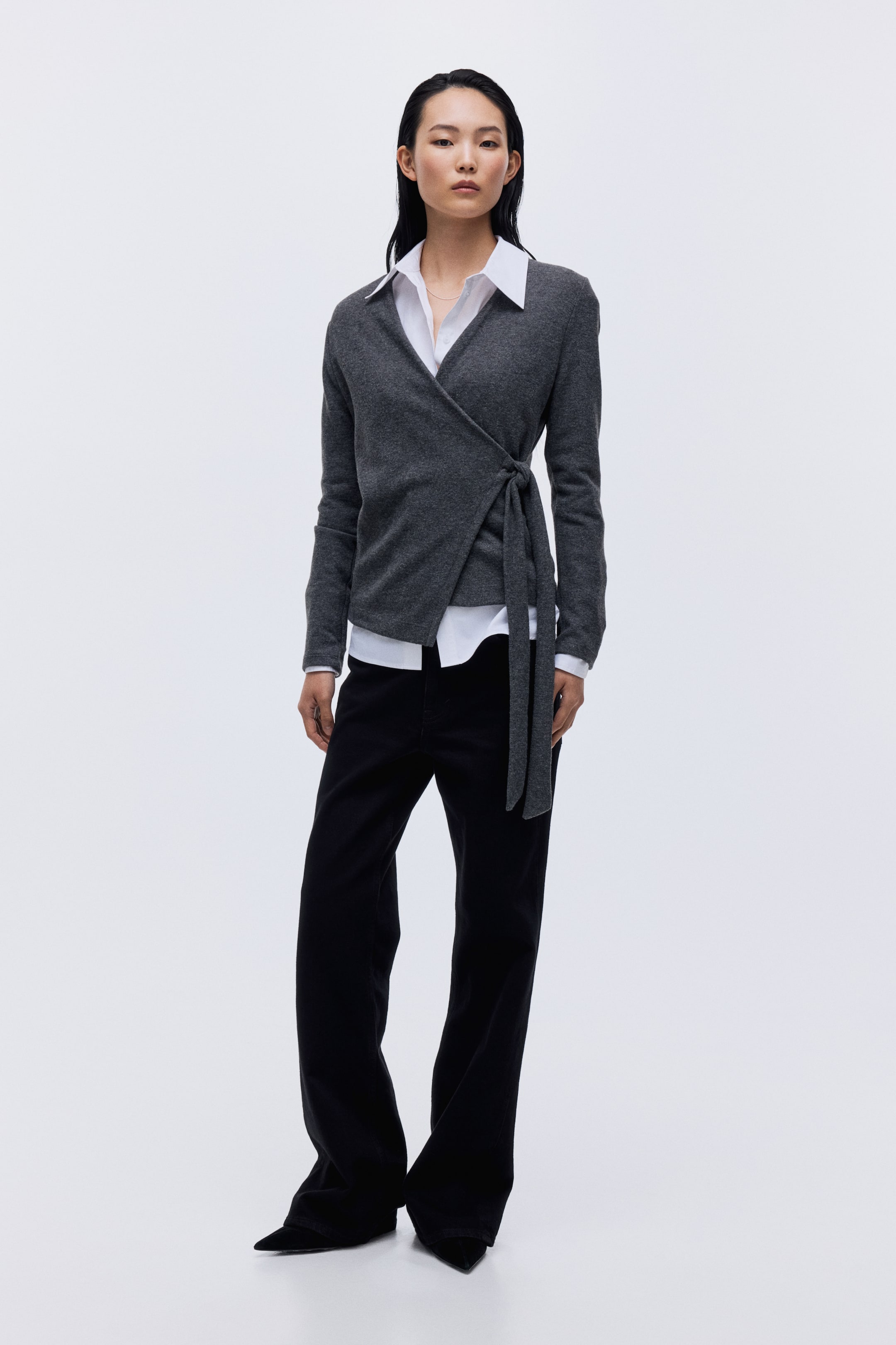 查看大圖: 交疊式開襟衫 - Dark grey marl - Ladies | H&M 1